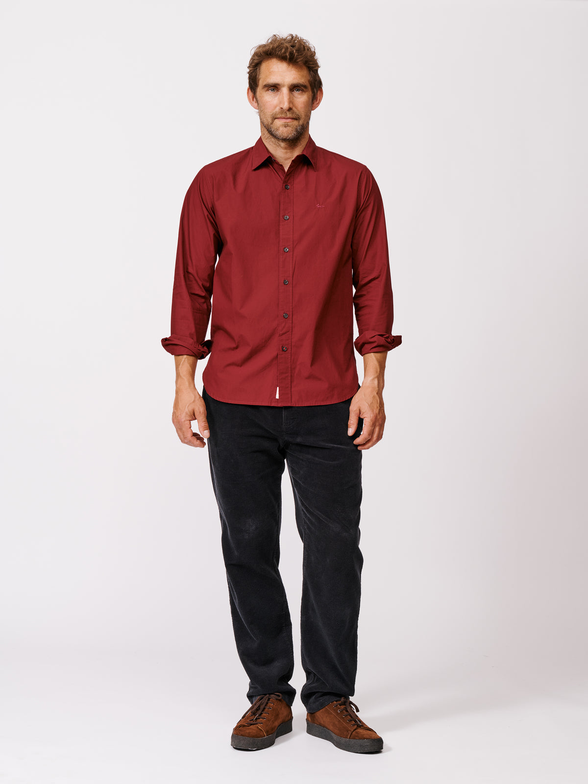 Aubin Bordeaux Chase Poplin Shirt | Poplin Shirt