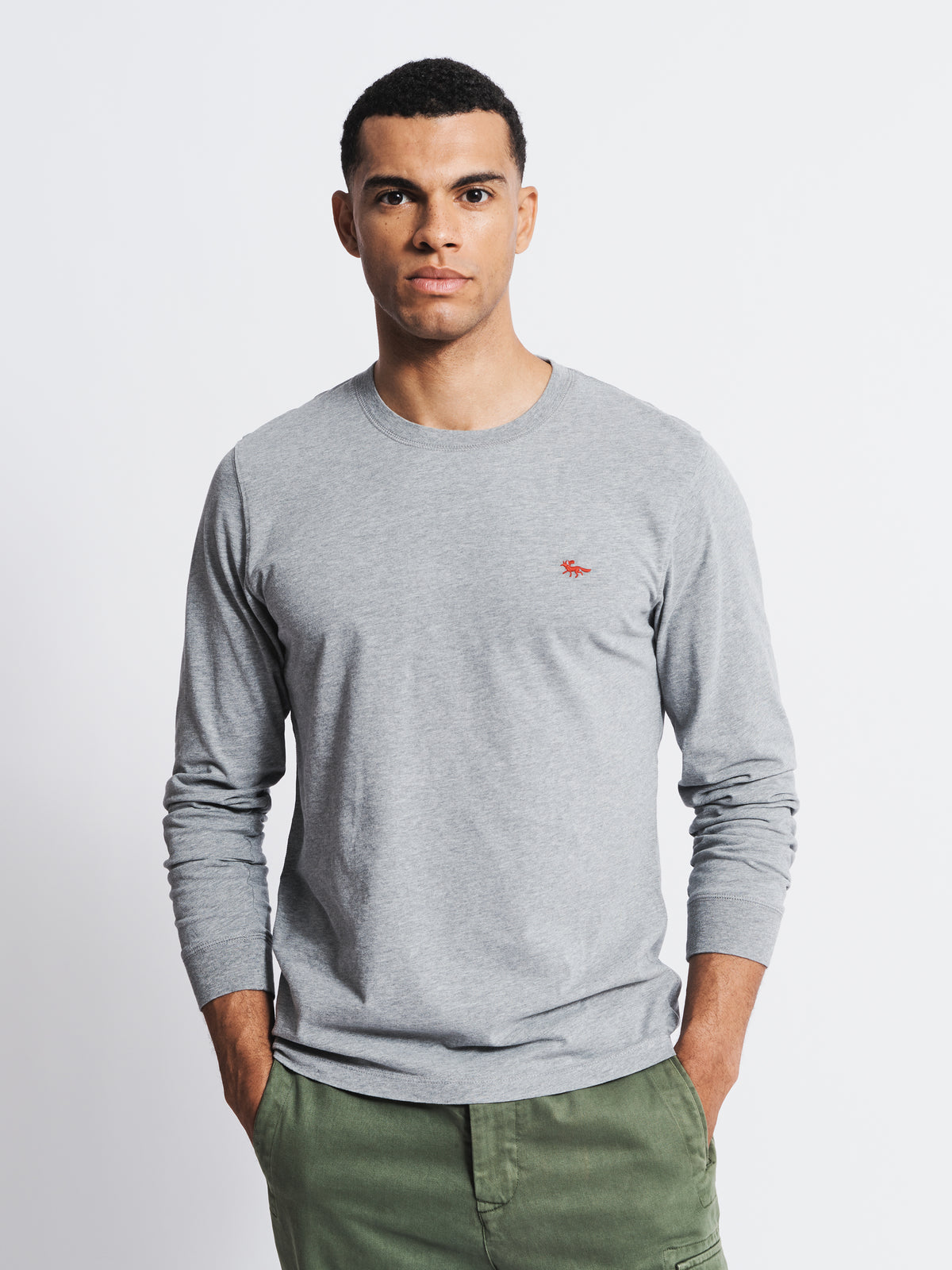 Aubin Grey Marl Buttermere Organic Long Sleeve T-Shirt | Long Sleeve Tee