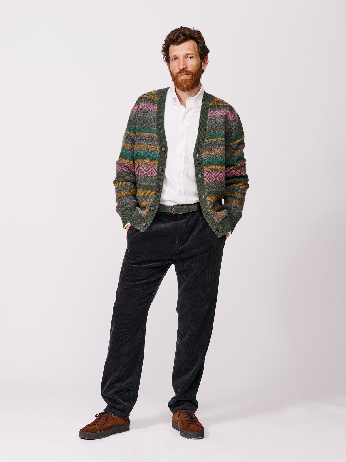Aubin Khaki Mix Fairisle Cardigan | Cardigan