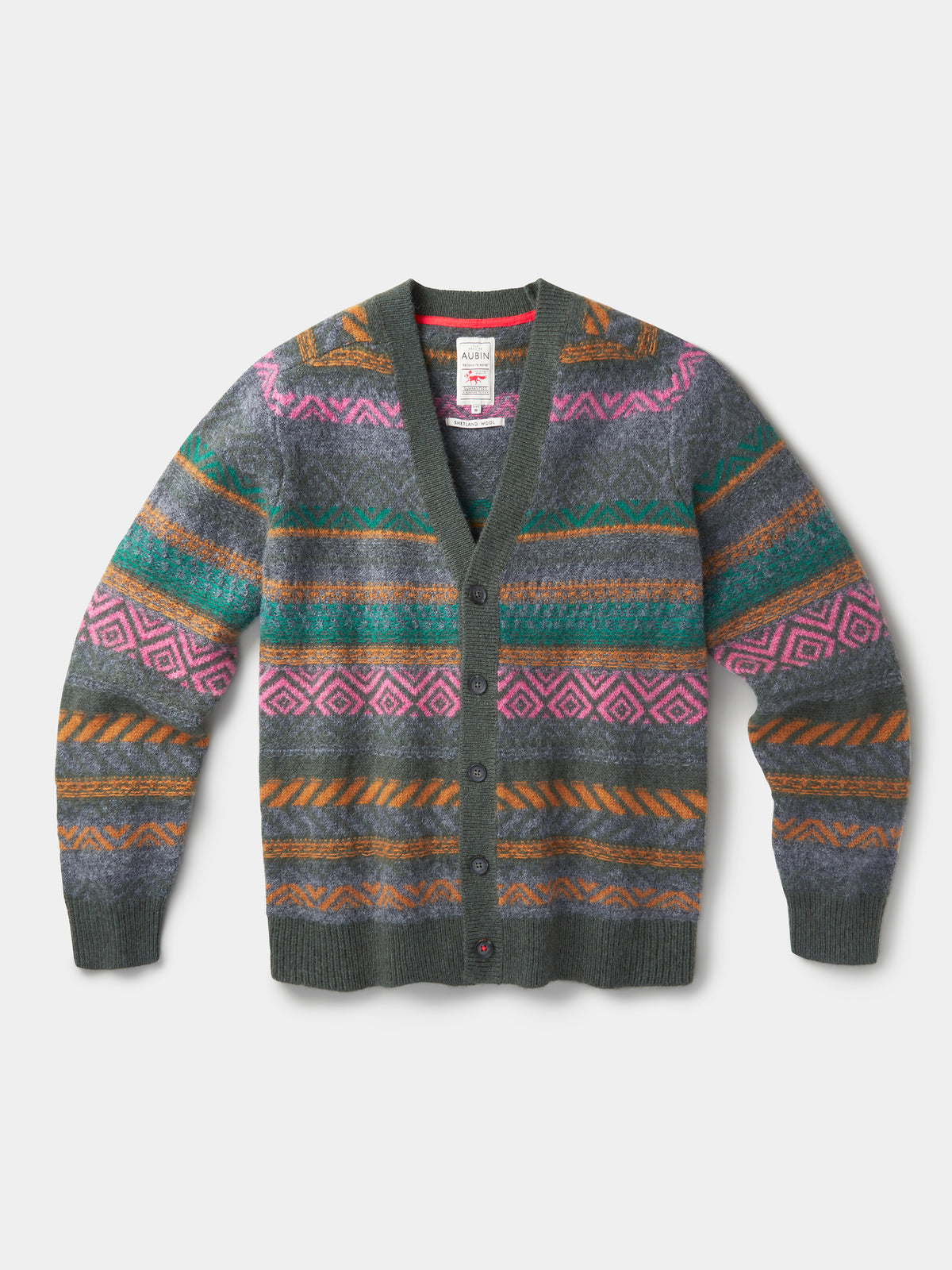 Aubin Khaki Mix Fairisle Cardigan | Cardigan