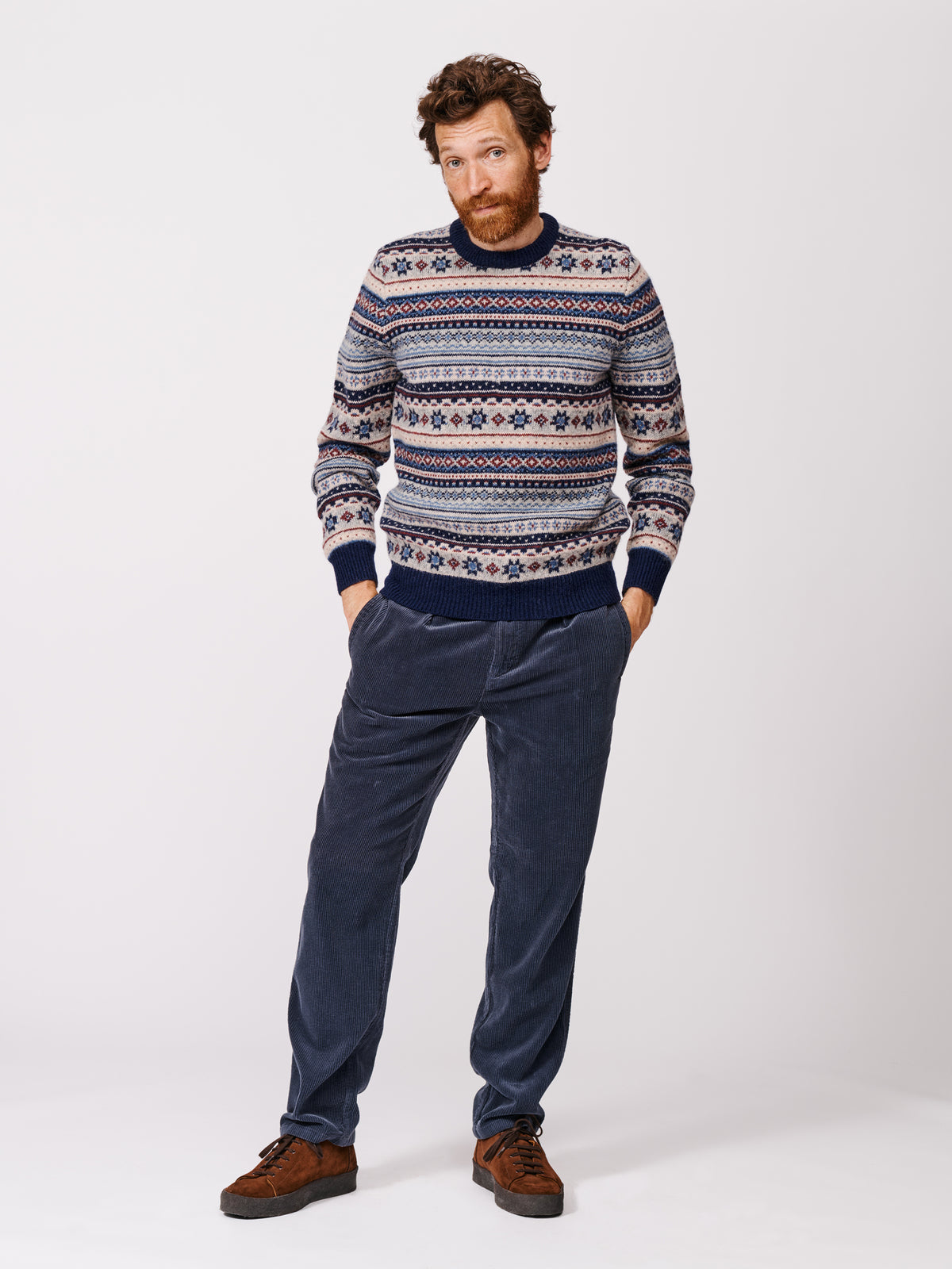 Aubin Blue/Ecru Mix Fairisle Shetland Crew | Crew Neck