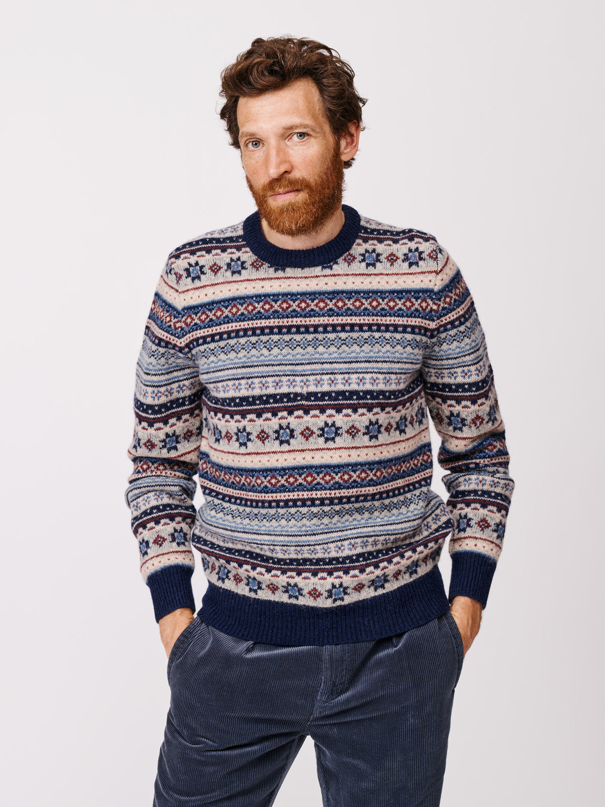 Aubin Blue/Ecru Mix Fairisle Shetland Crew | Crew Neck