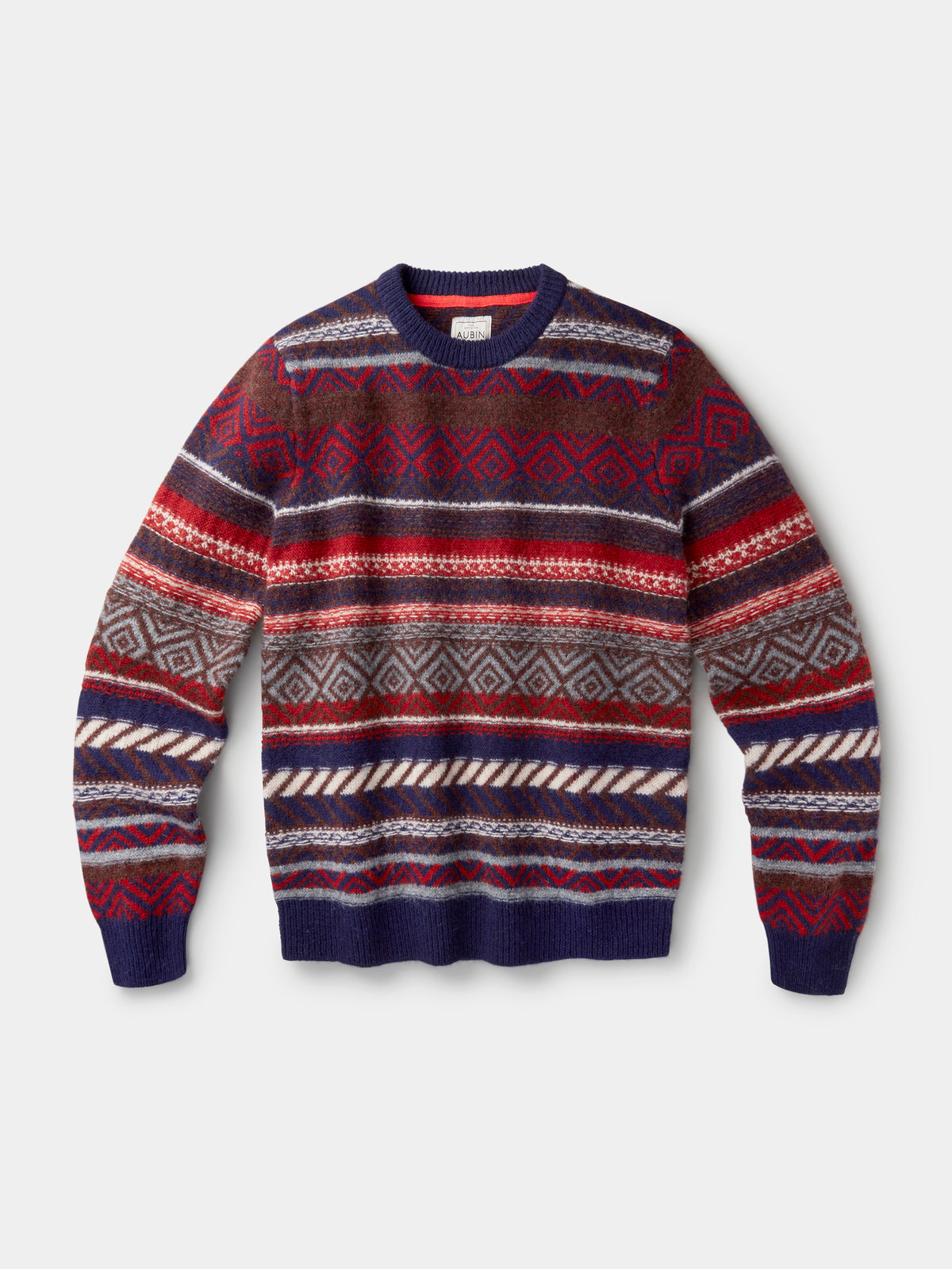 Aubin Navy/Red Mix Fairisle Shetland Crew | Crew Neck