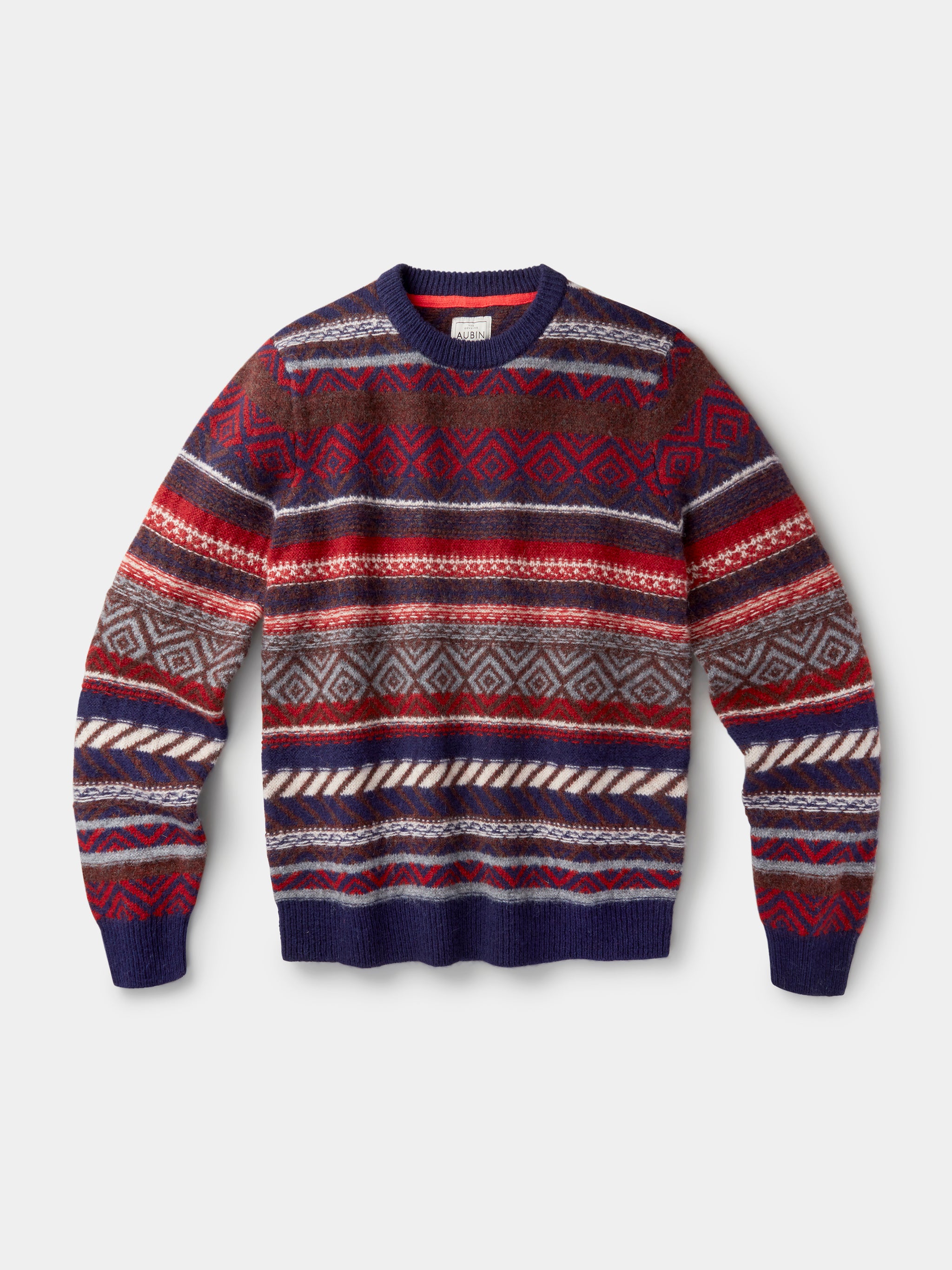 Navy/Red Mix Fairisle Shetland Crew Neck | Aubin