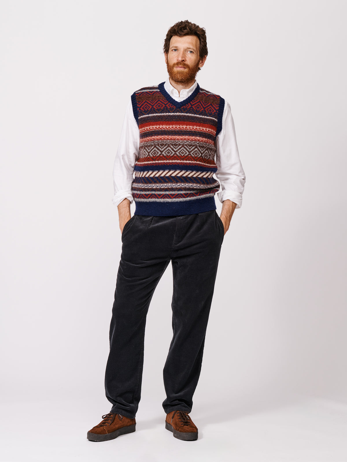 Aubin Navy/Red Mix Fairisle Shetland Slipover | Slipover
