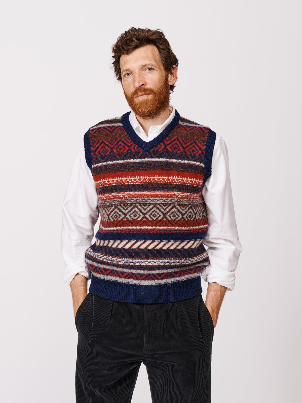 Aubin Navy/Red Mix Fairisle Shetland Slipover | Slipover