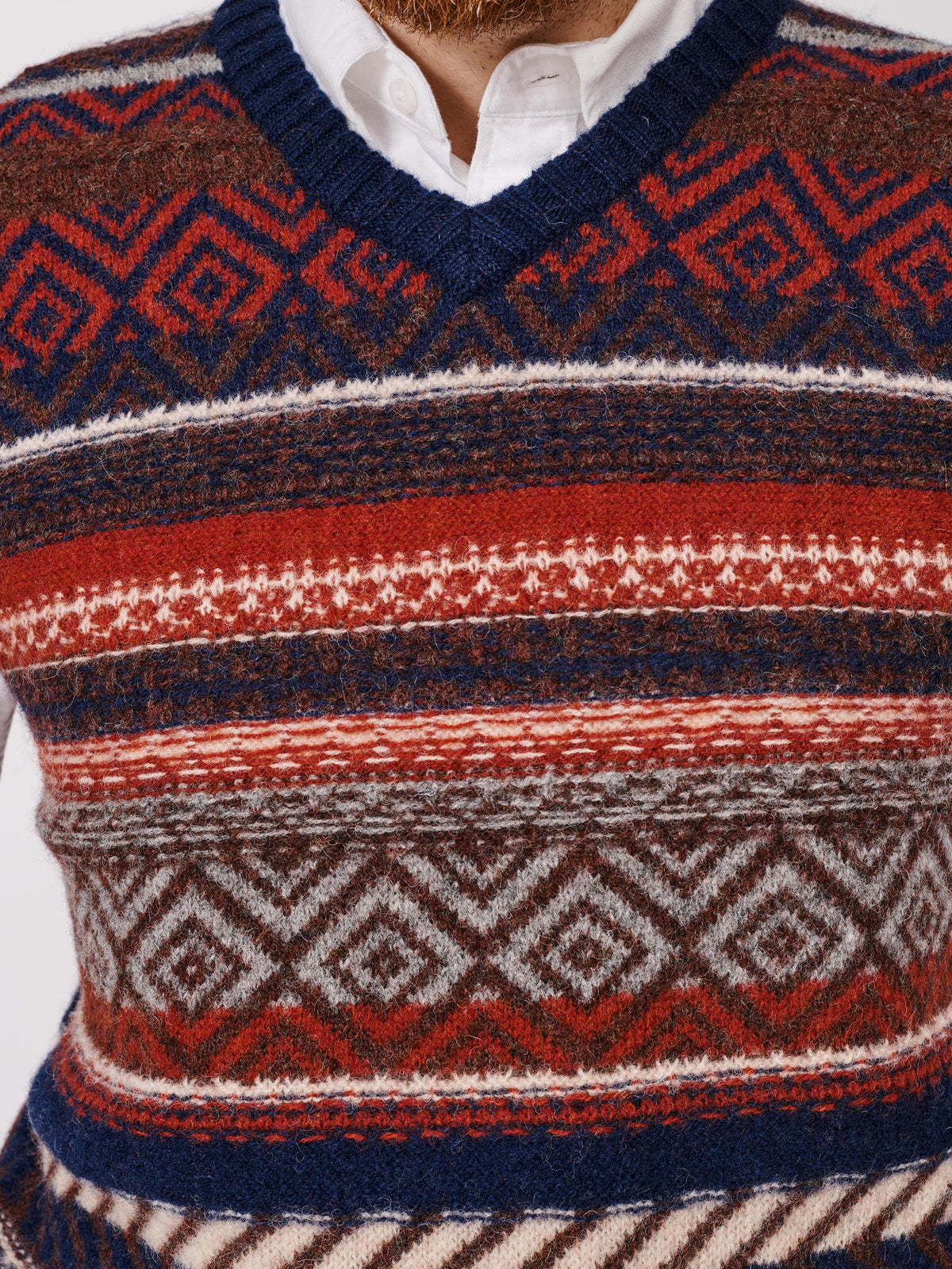 Aubin Navy/Red Mix Fairisle Shetland Slipover | Slipover