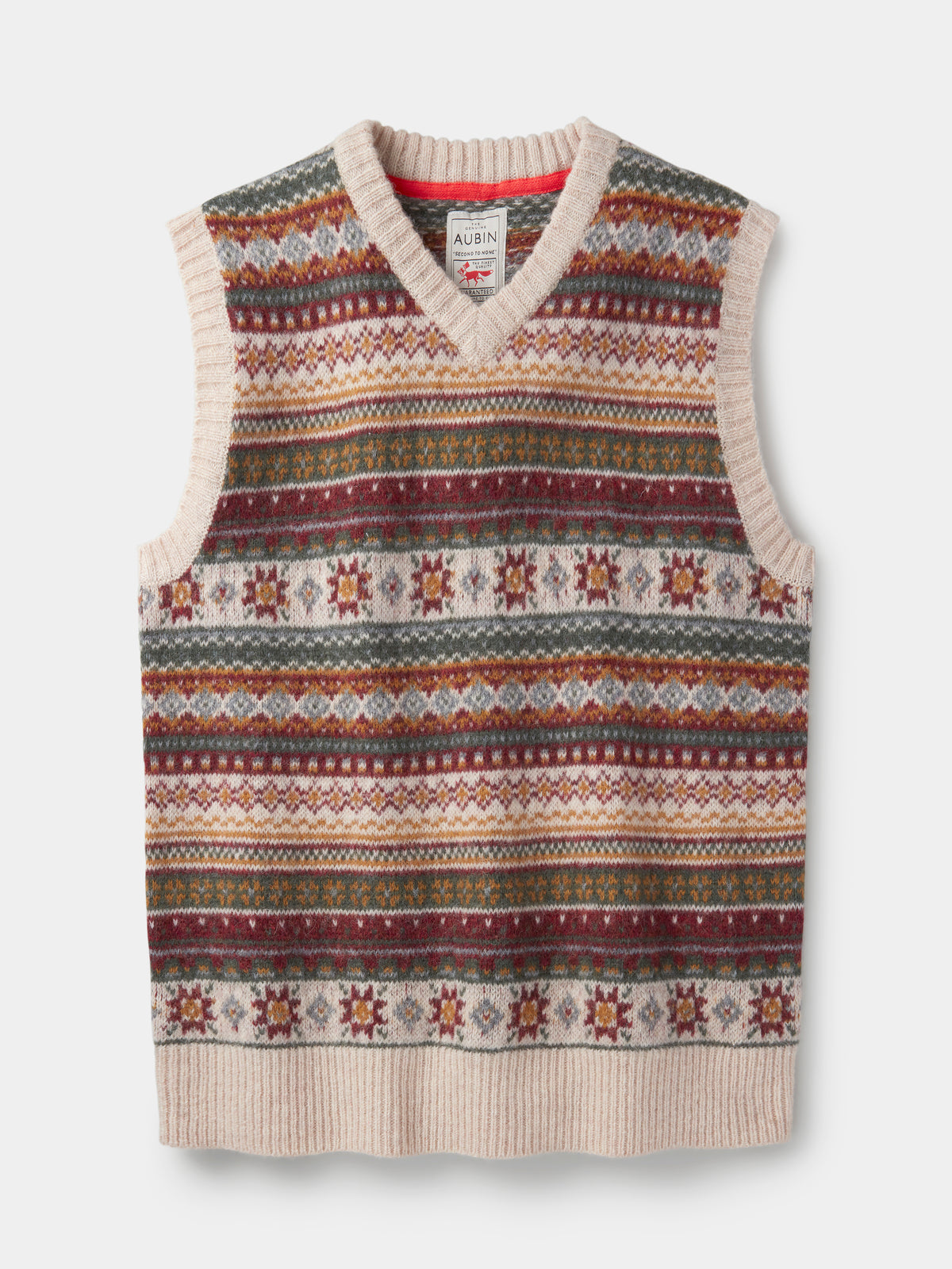 Aubin Ecru/Red Mix Fairisle Shetland Slipover | Slipover