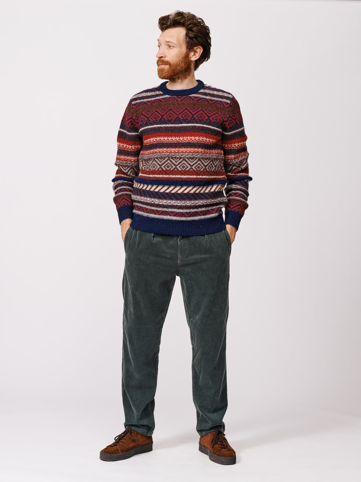 Aubin Navy/Red Mix Fairisle Shetland Crew | Crew Neck