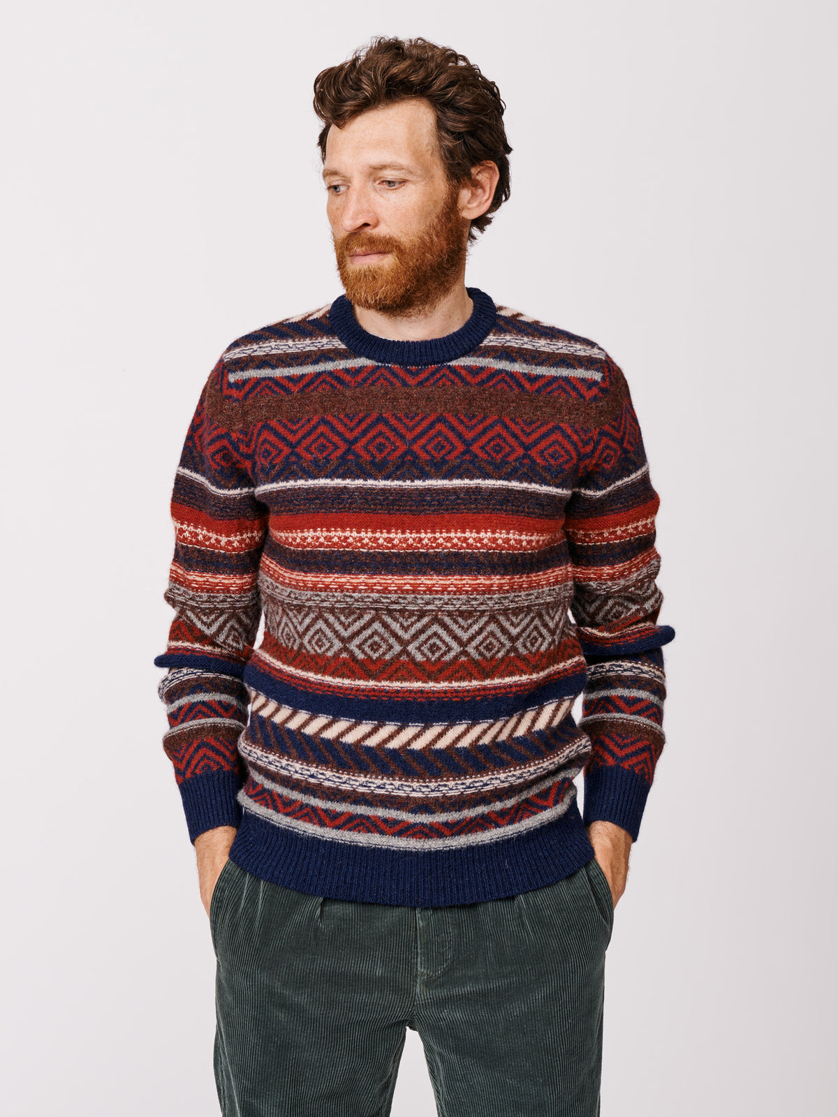 Aubin Navy/Red Mix Fairisle Shetland Crew | Crew Neck