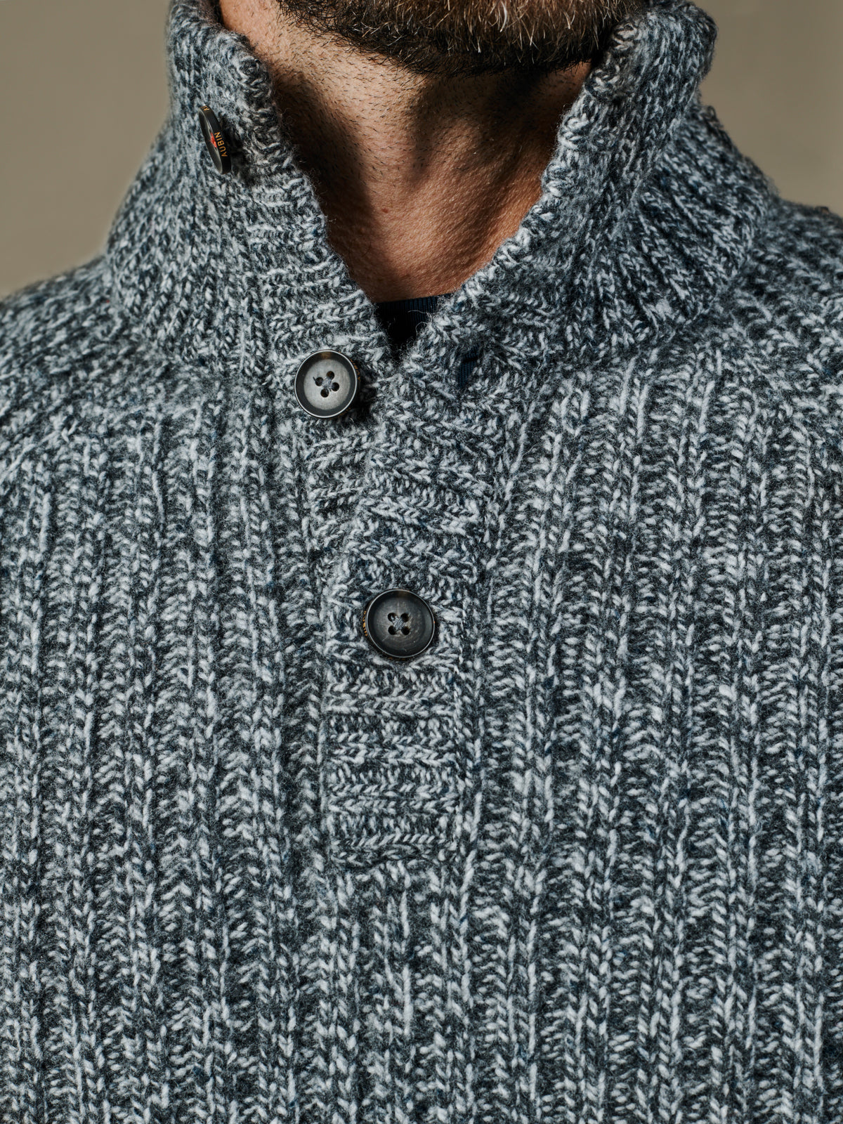 Aubin Grey Twist Farnham Fisherman Rib Button Neck Jumper | Button Neck