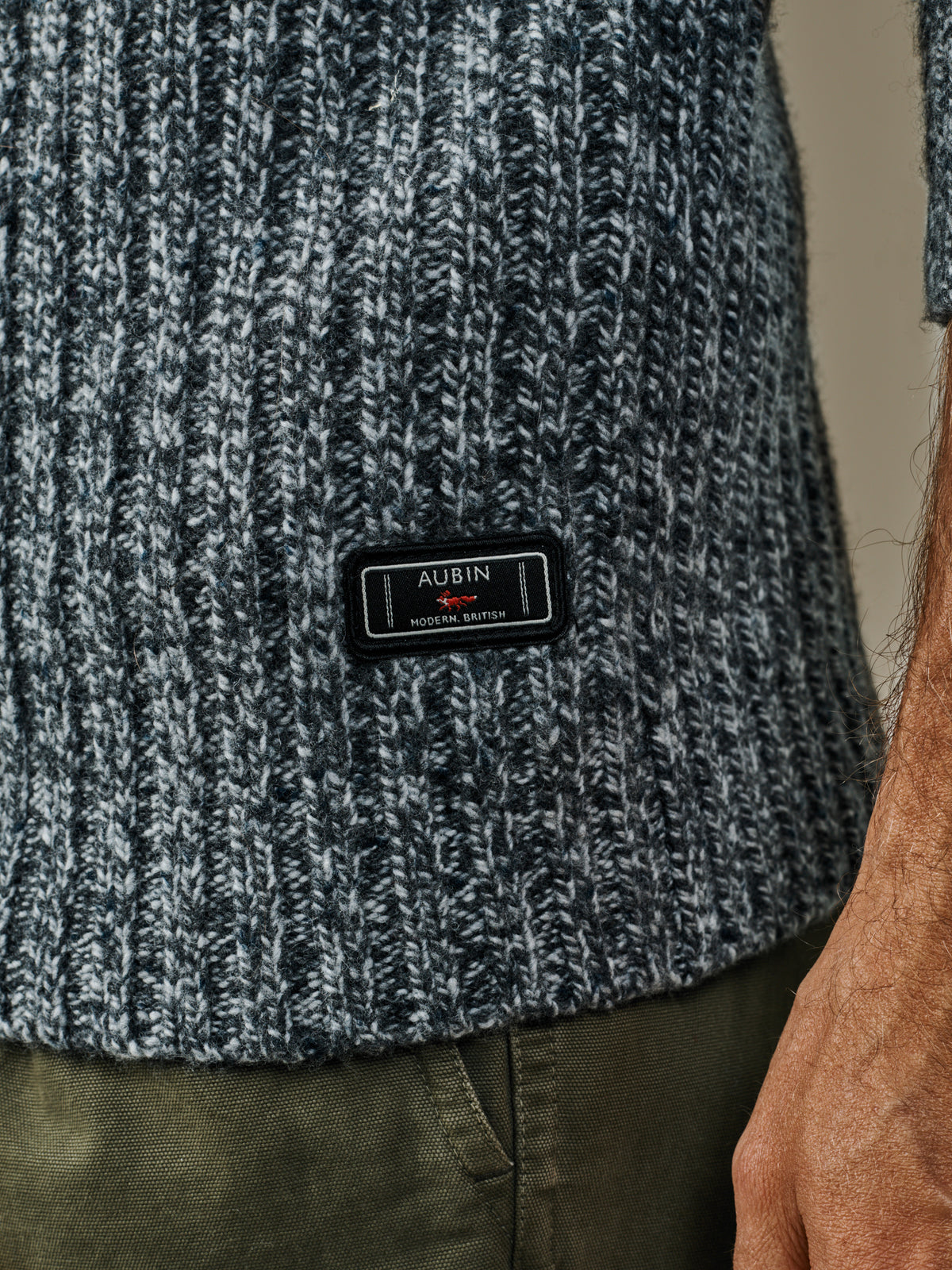 Aubin Grey Twist Farnham Fisherman Rib Button Neck Jumper | Button Neck