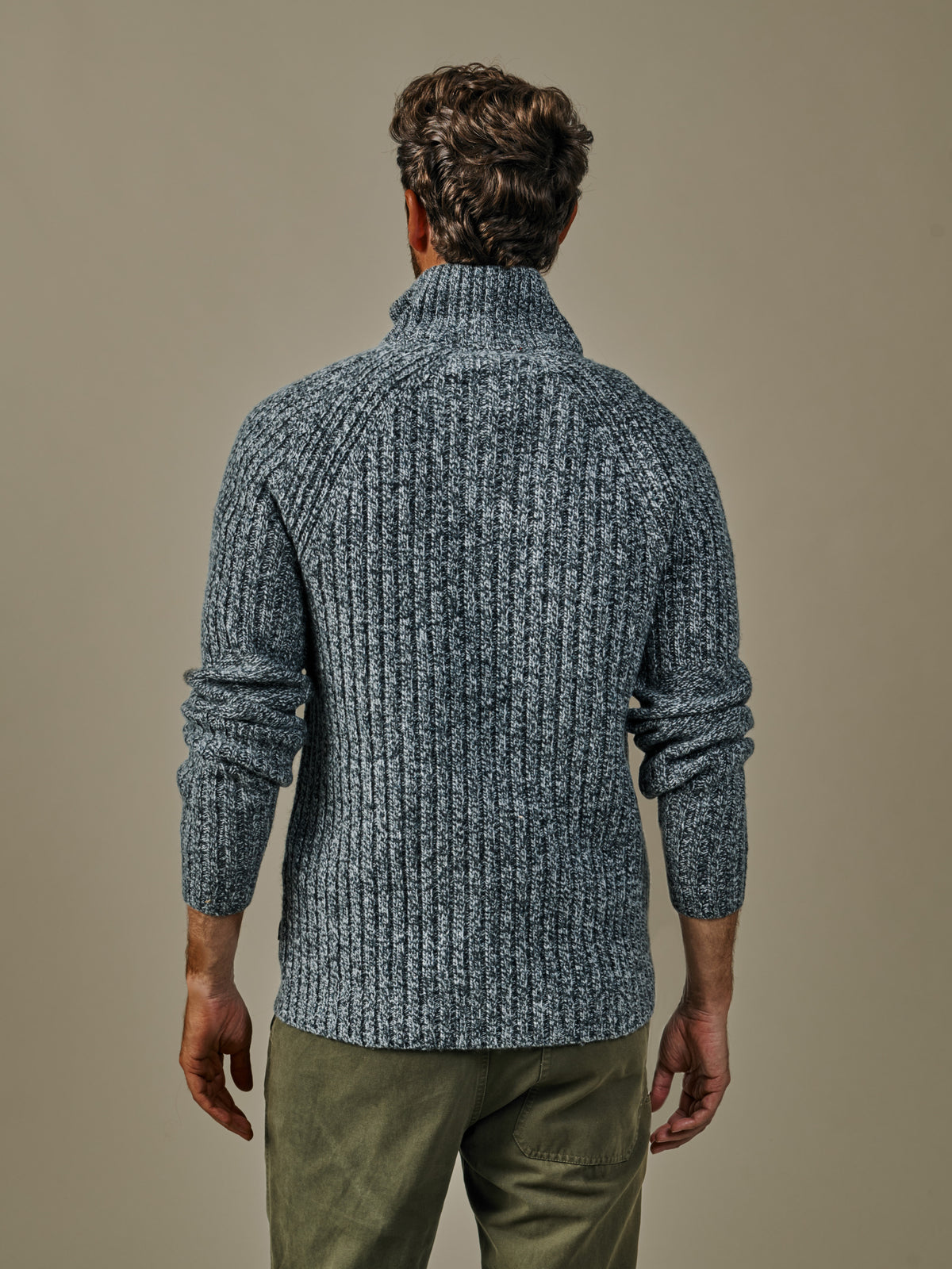 Aubin Grey Twist Farnham Fisherman Rib Button Neck Jumper | Button Neck