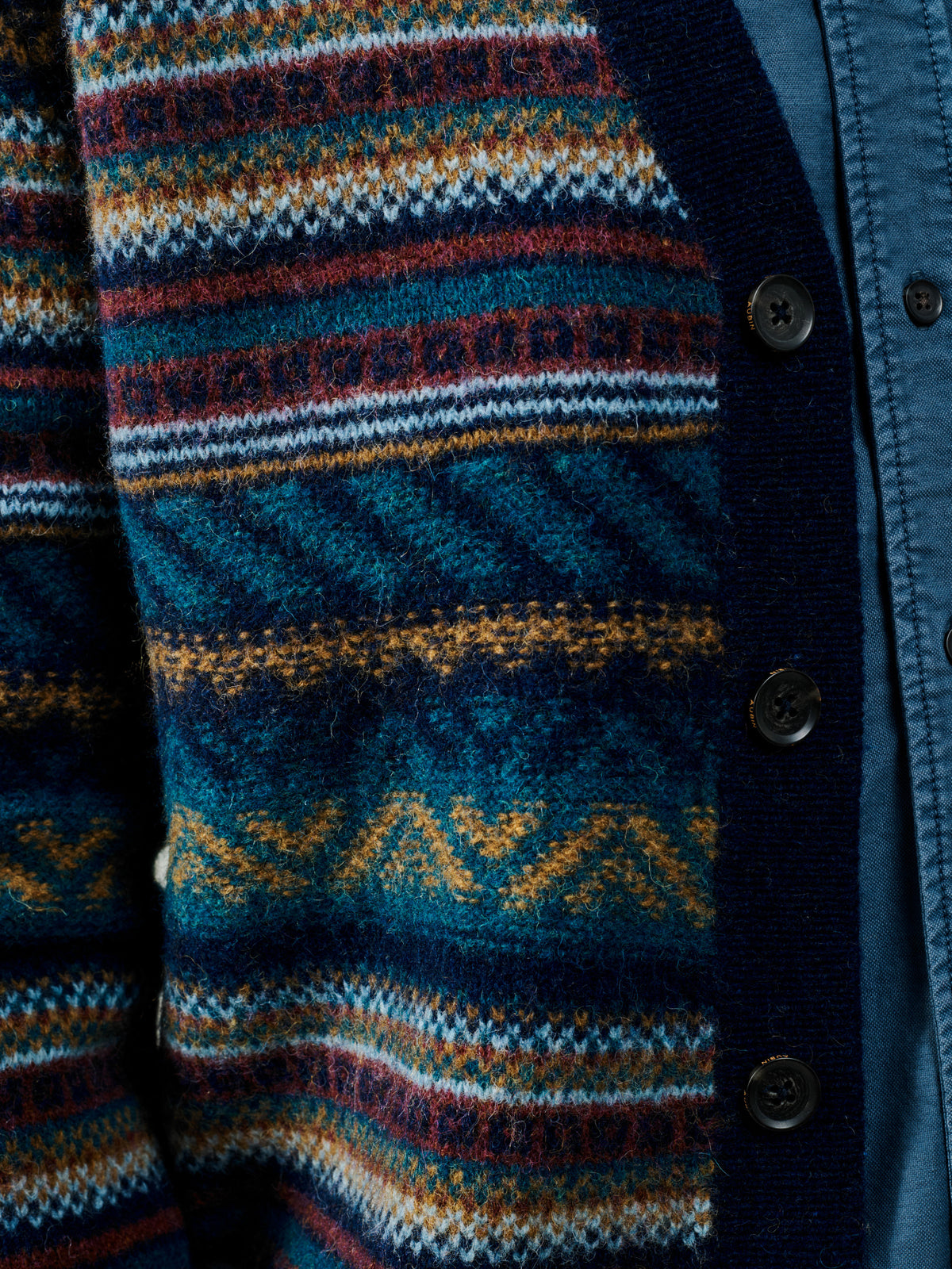 Aubin Blues Mix Fenton Fairisle Geo Cardigan | Cardigan