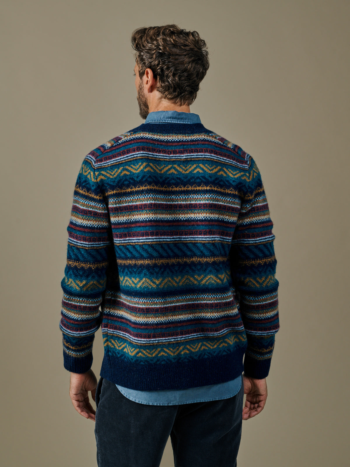 Aubin Blues Mix Fenton Fairisle Geo Cardigan | Cardigan