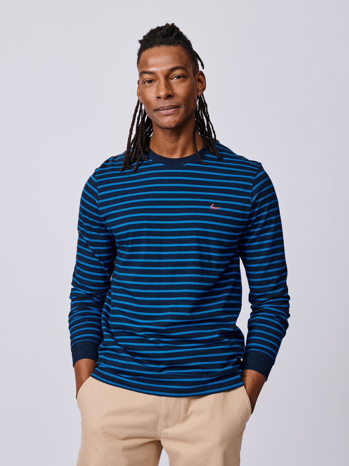 Aubin Navy/Cobalt Stripe Ferriby Long Sleeve T-Shirt | Long Sleeve Tee