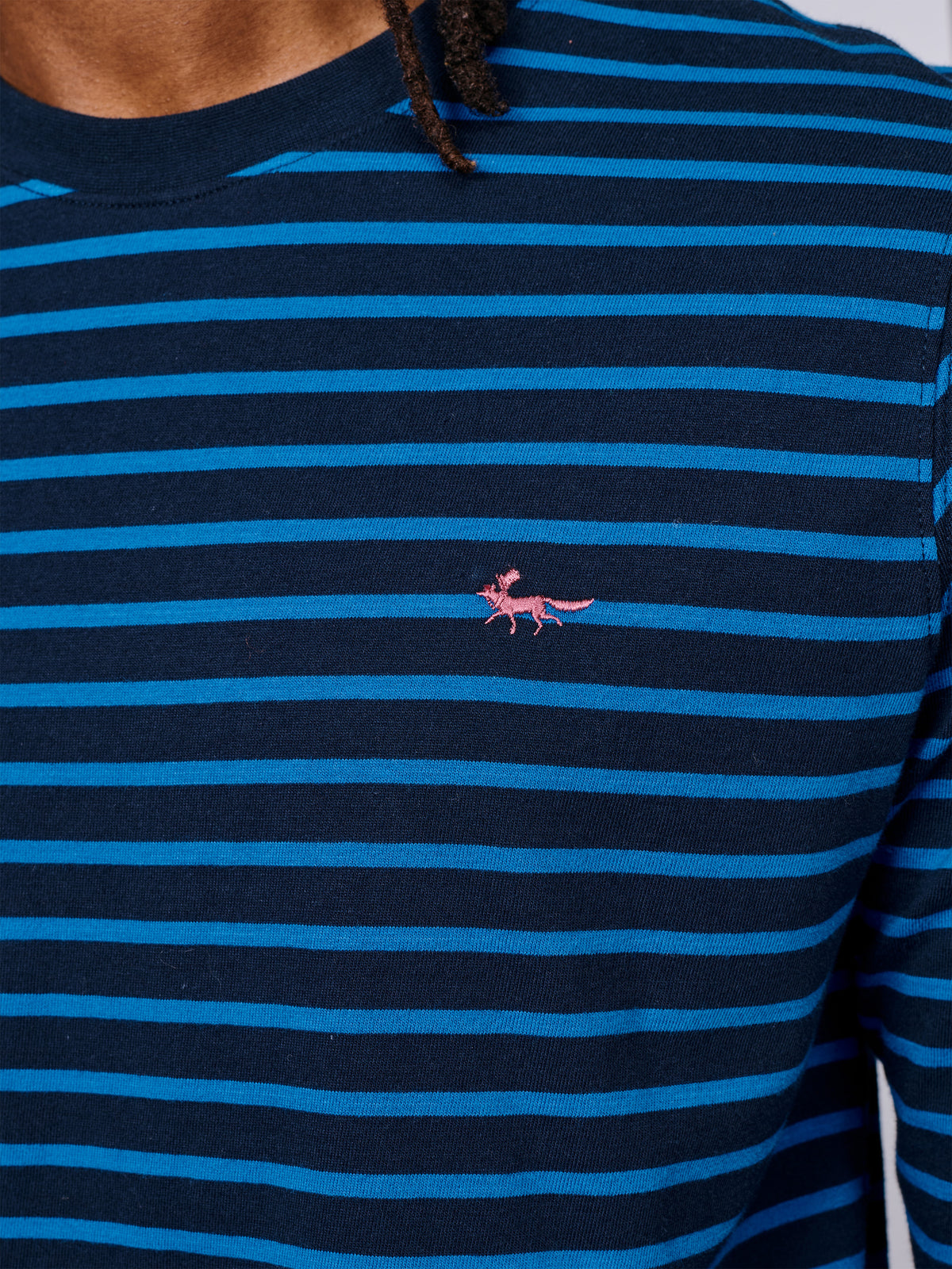 Aubin Navy/Cobalt Stripe Ferriby Long Sleeve T-Shirt | Long Sleeve Tee