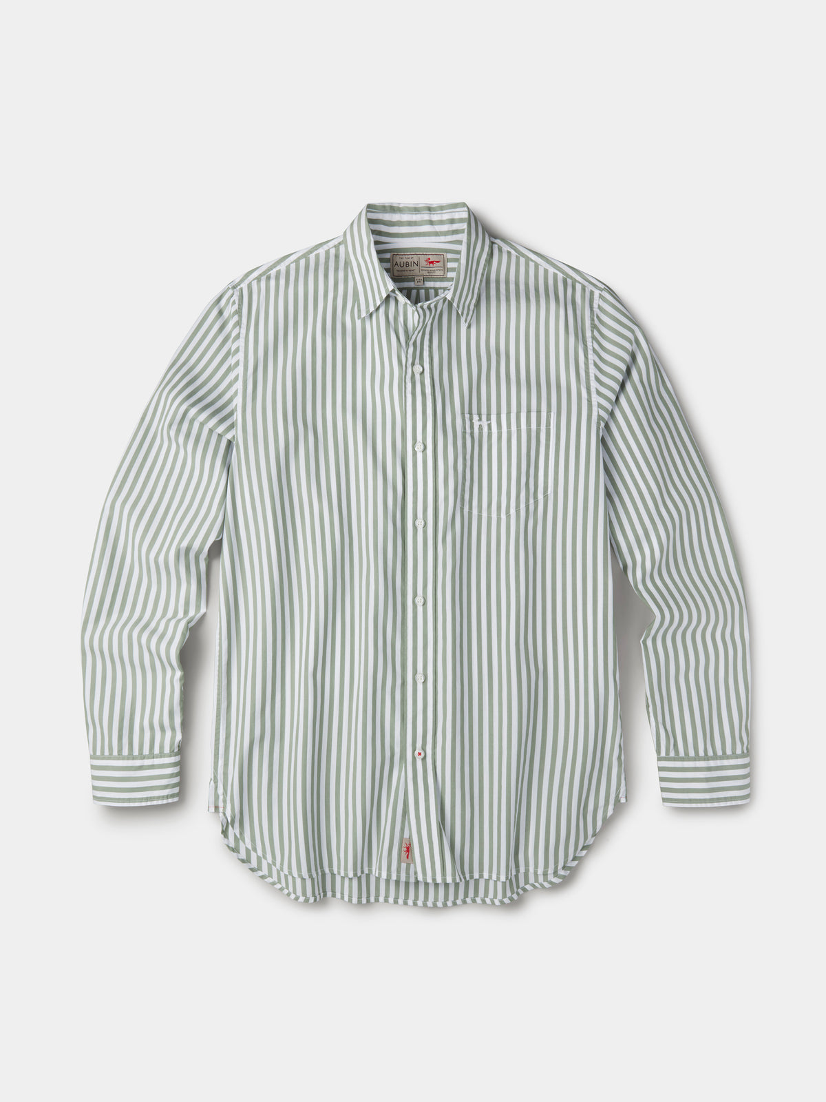 Aubin Thick Khaki Stripe Gladstone Poplin Shirt | Poplin Shirt