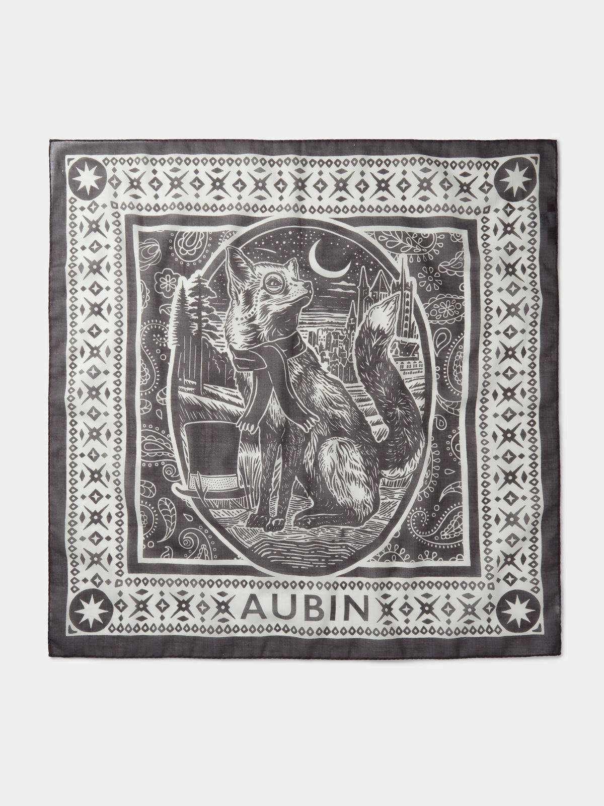 Aubin Midnight Pocket Square in Fox Print, styled as part of the Pocket Square & Tie Set