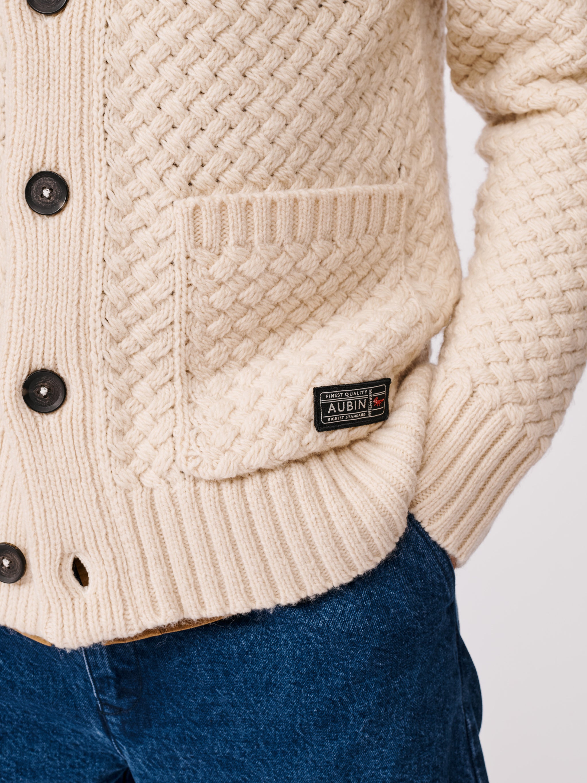 Ecru Frampton Basket Stitch Shawl Cardigan | Aubin
