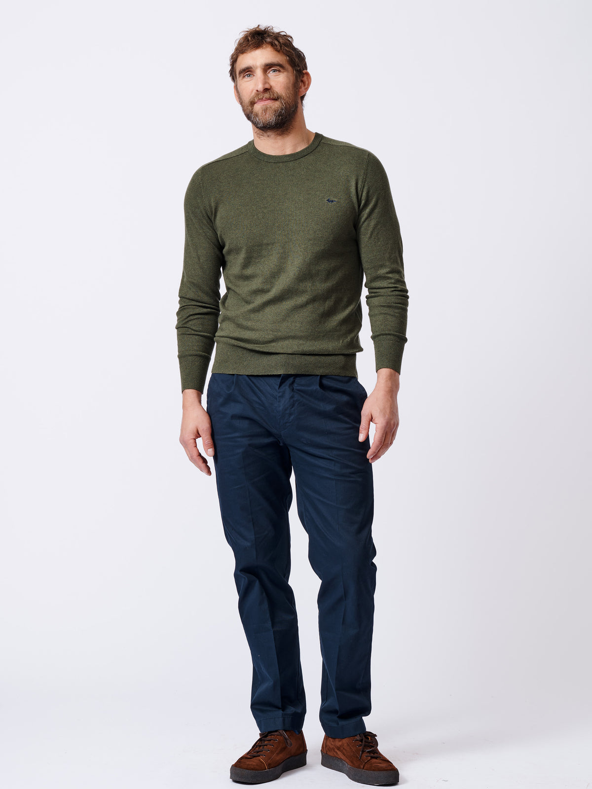 Aubin Khaki Fulney Cotton Cashmere Crew | Crew Neck