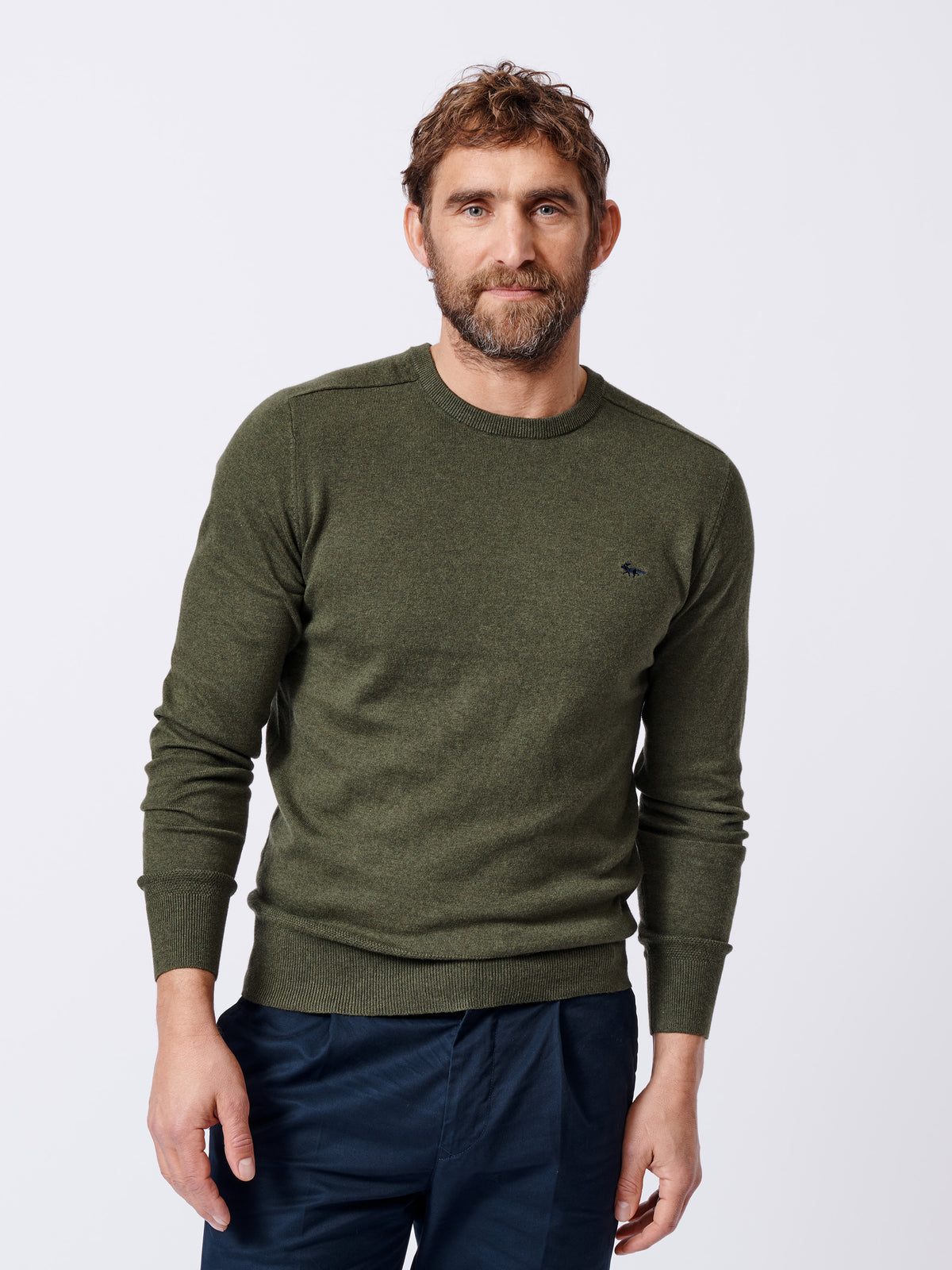 Aubin Khaki Fulney Cotton Cashmere Crew | Crew Neck