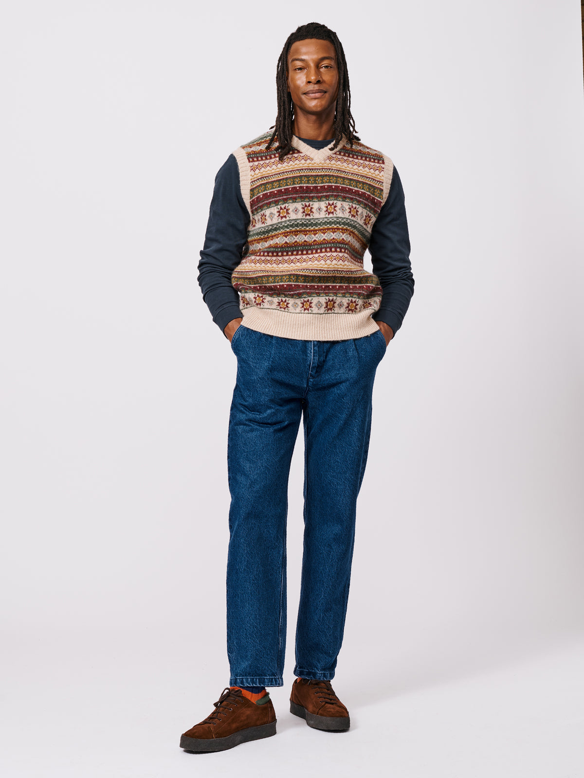 Aubin Ecru/Red Mix Fairisle Shetland Slipover | Slipover