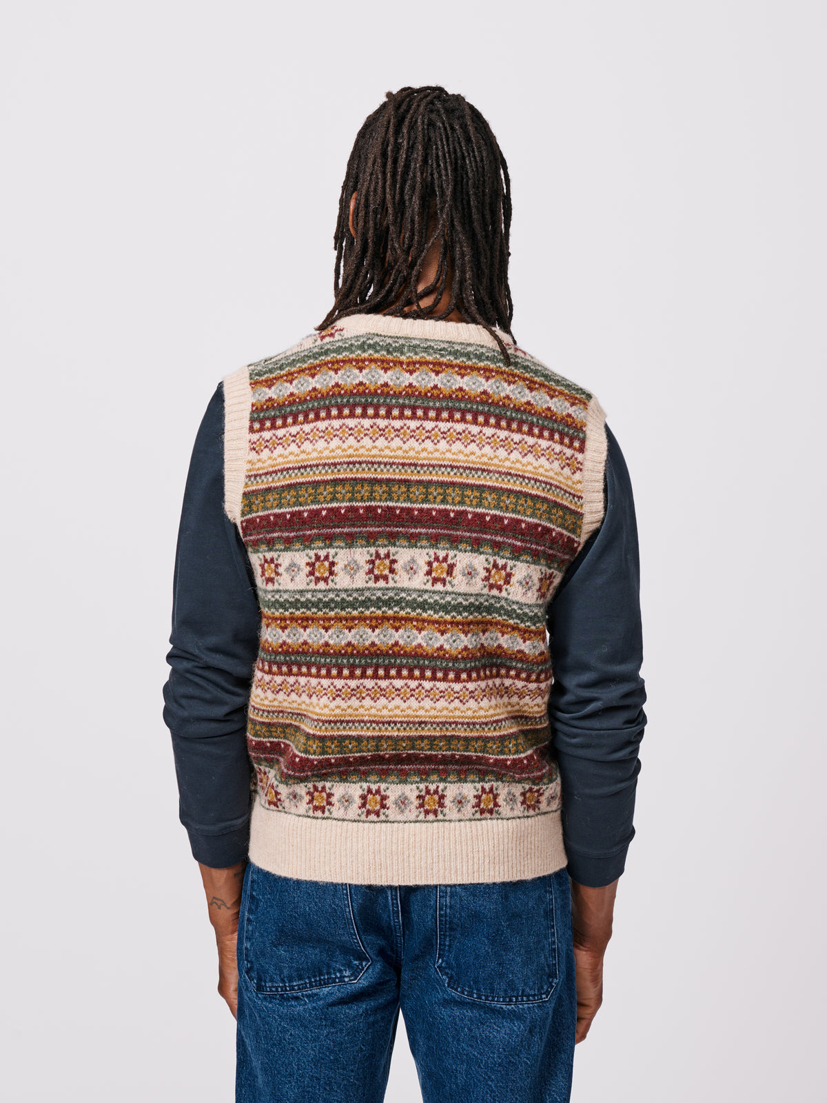 Aubin Ecru/Red Mix Fairisle Shetland Slipover | Slipover