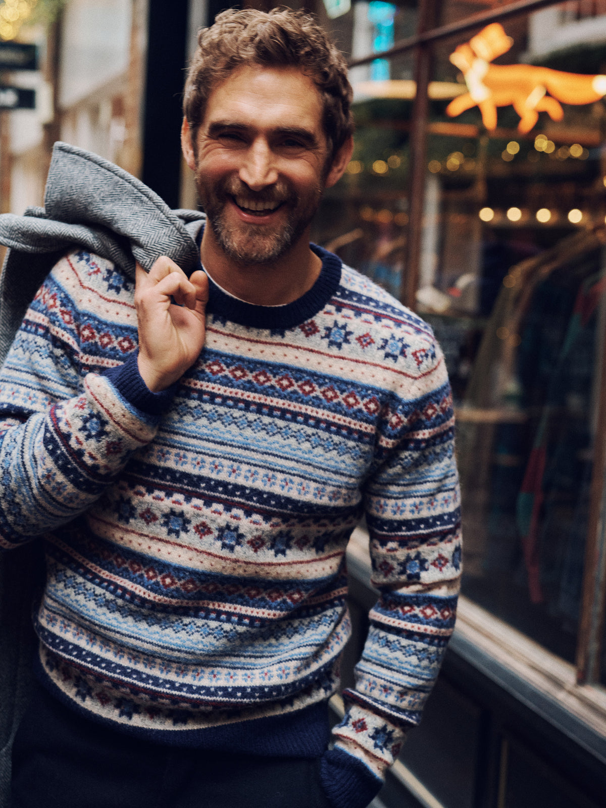 Aubin Blue/Ecru Mix Fairisle Shetland Crew | Crew Neck