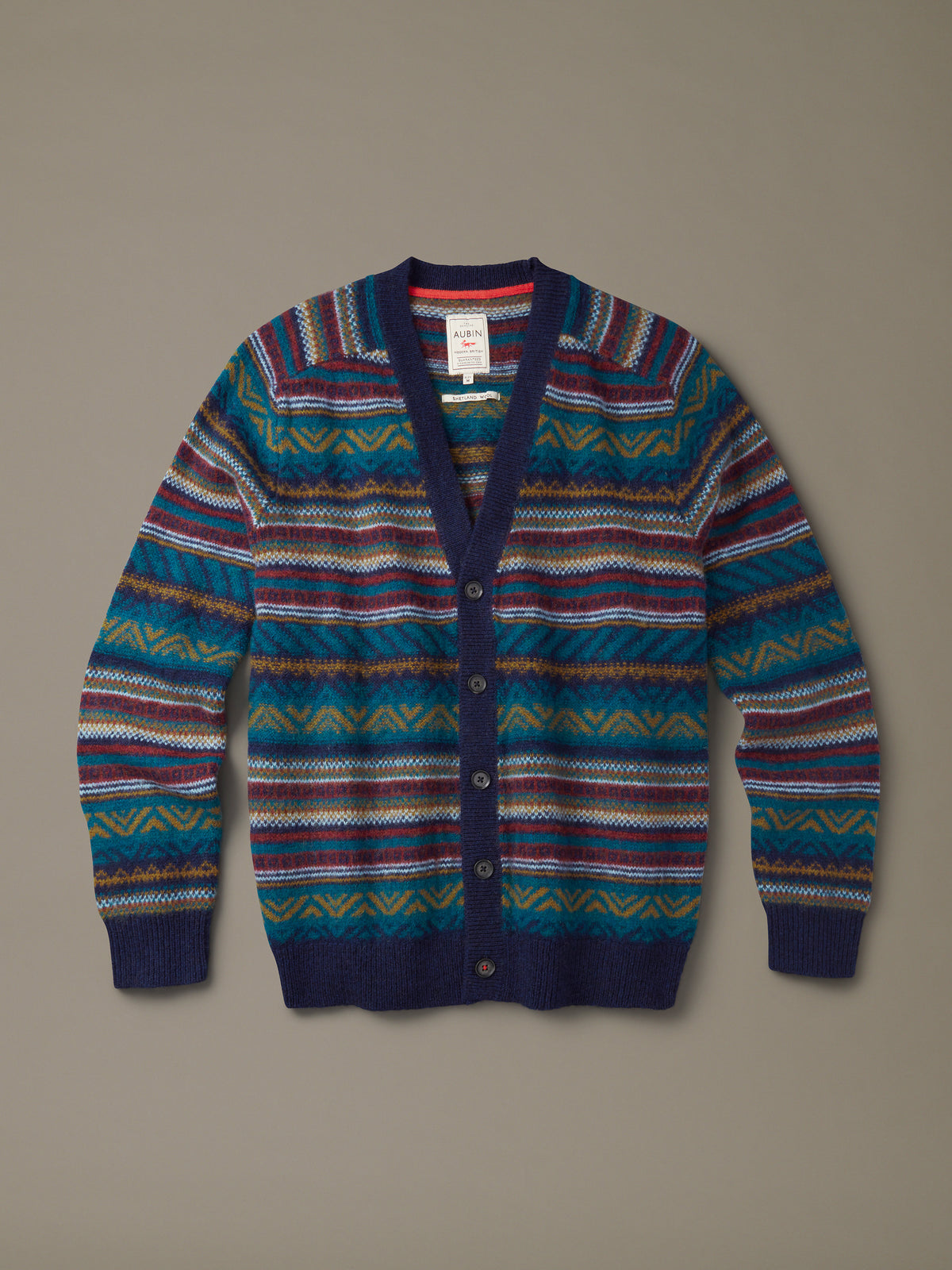 Aubin Blues Mix Fenton Fairisle Geo Cardigan | Cardigan