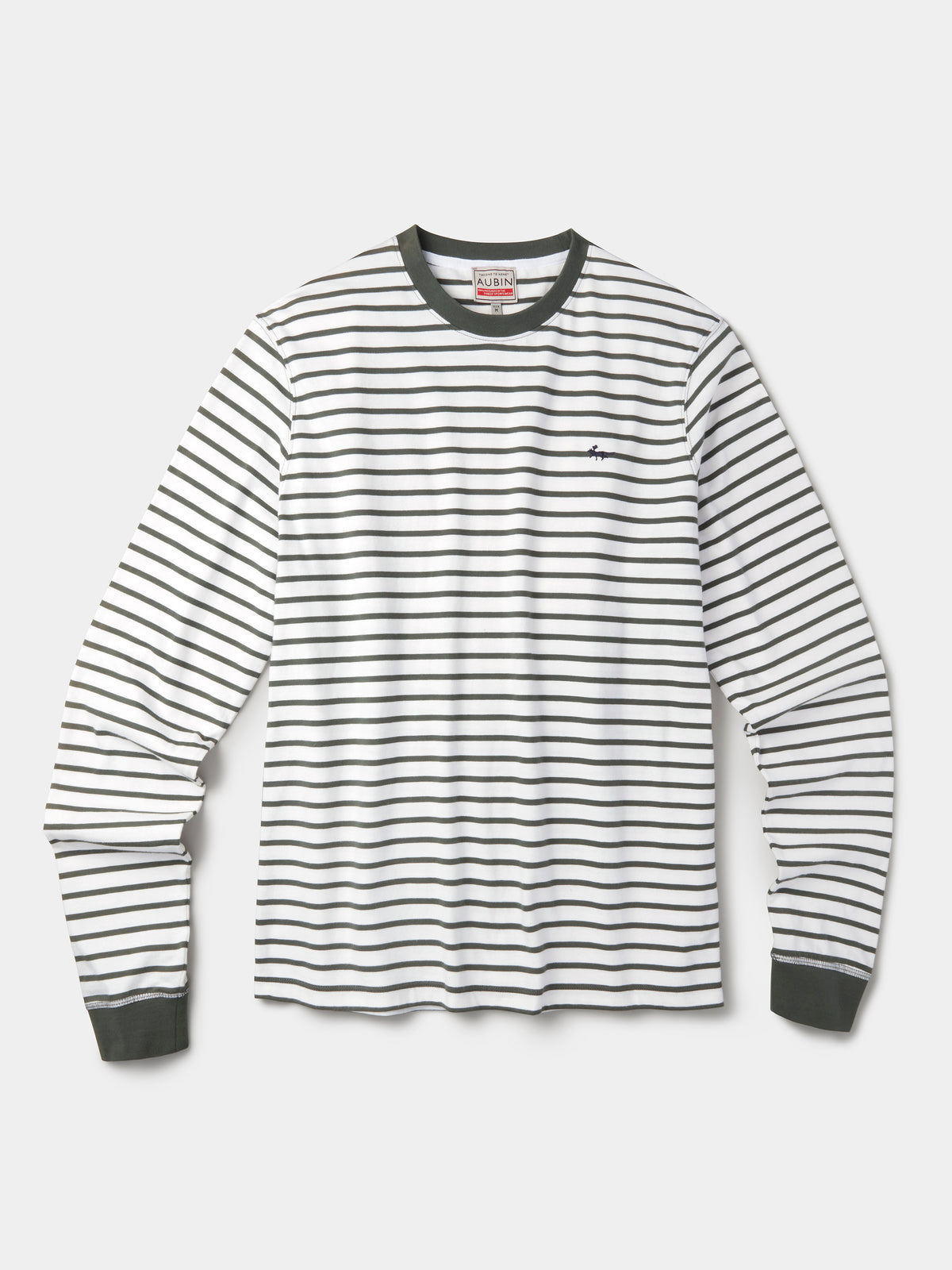 Aubin Khaki/Ecru Stripe Ferriby Long Sleeve T-Shirt | Long Sleeve Tee