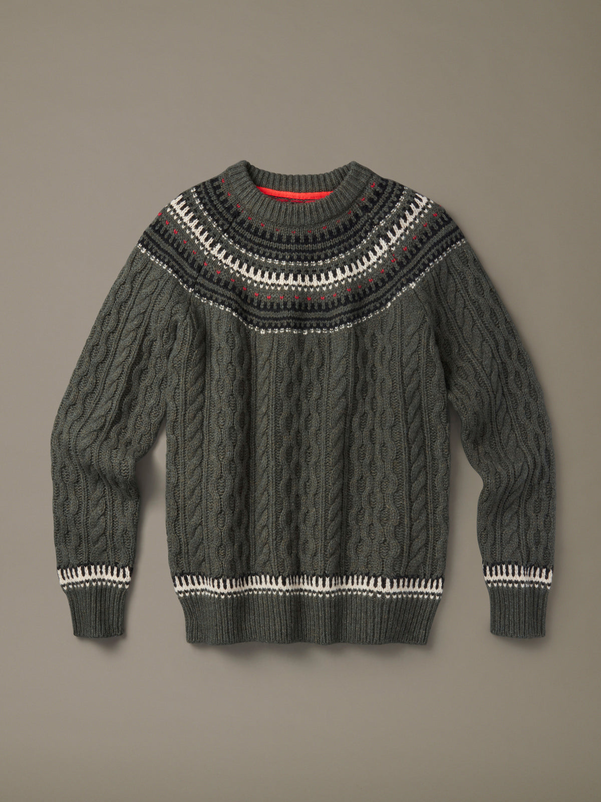 Aubin Khaki Foss Fairisle Yoke Crew | Crew Neck