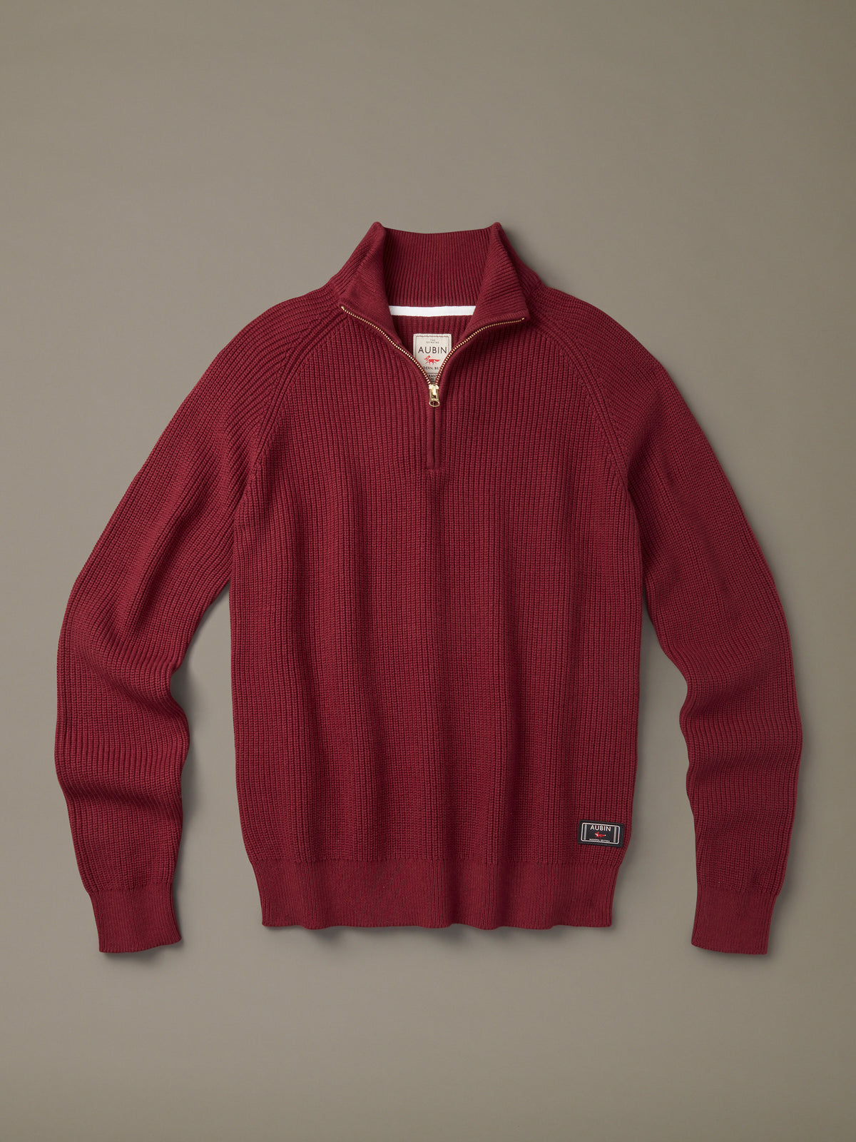 Aubin Dark Claret Freshney Cotton Merino Zip Neck | Zip Neck