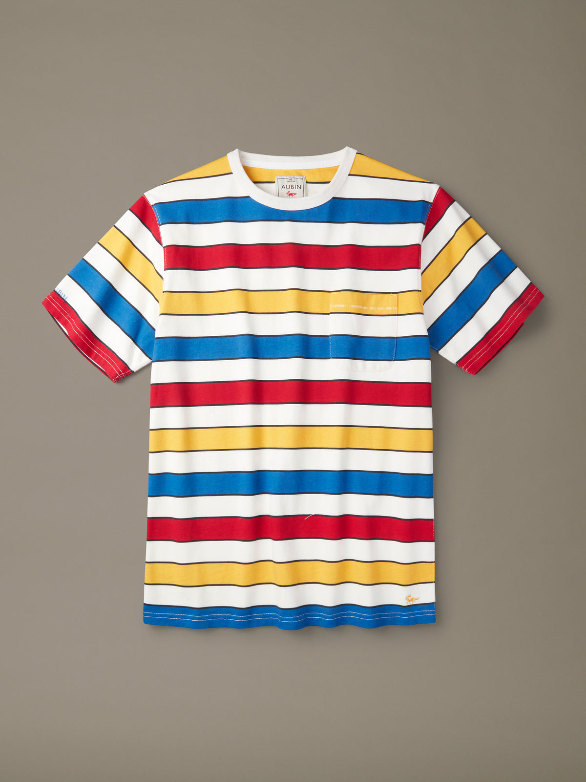 Aubin Yellow/Red/Blue Stripe Santon Relaxed T-Shirt | Relaxed Tee
