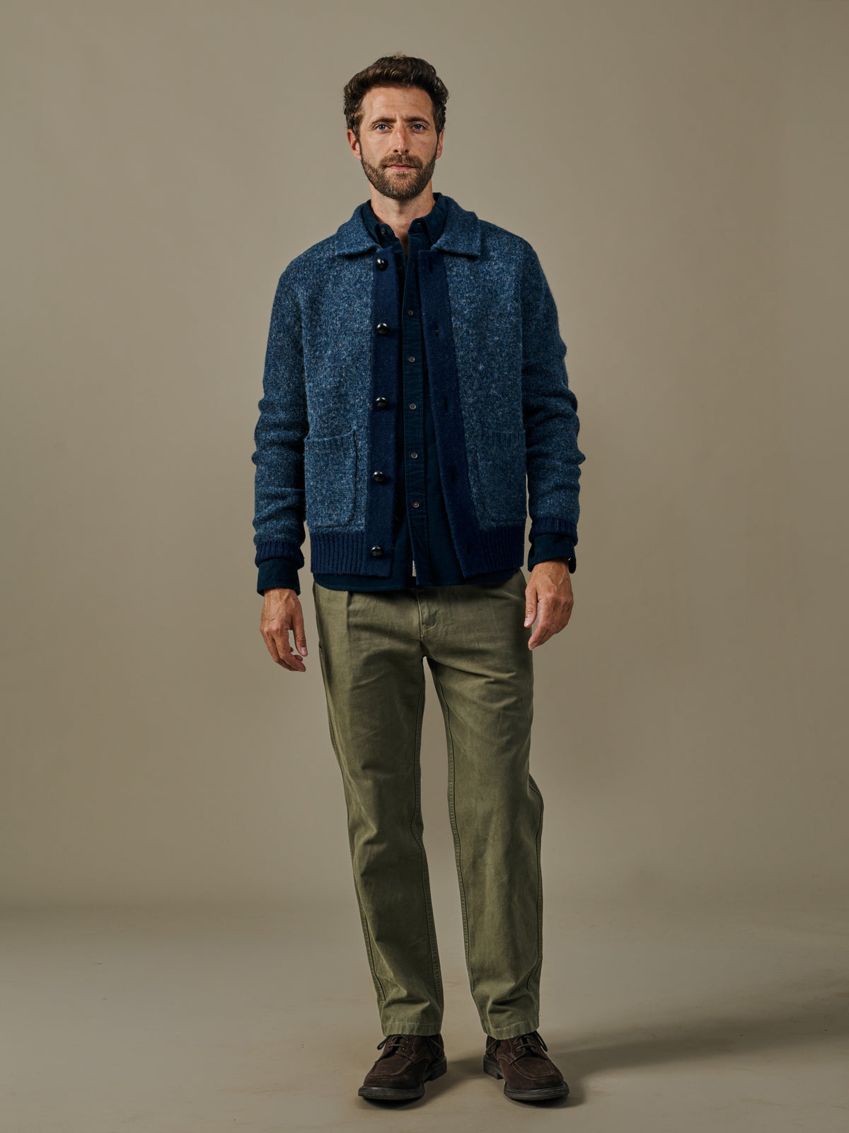 Aubin Navy Mix Gainsborough Button Through Felted Cardigan | Cardigan