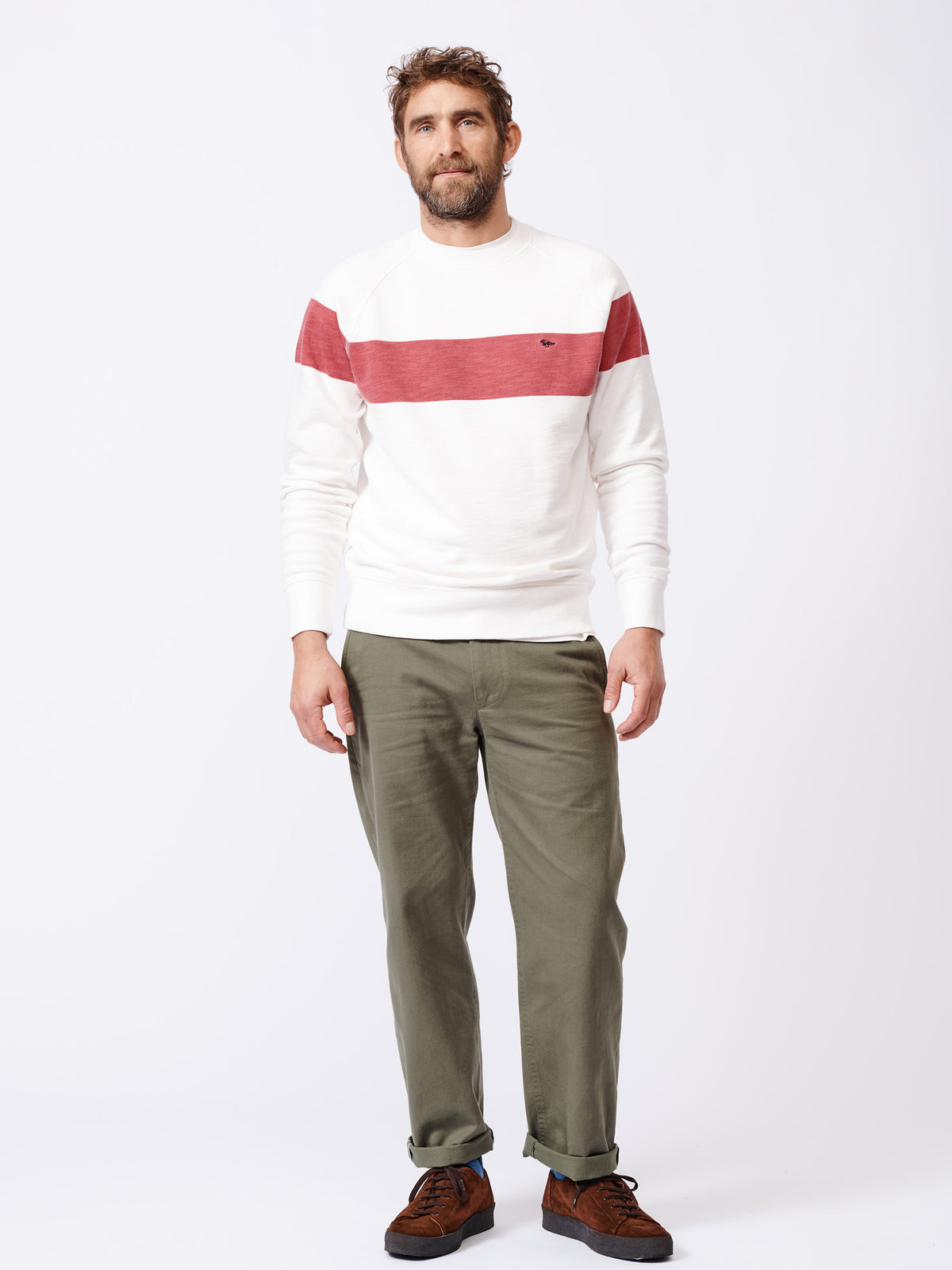 Aubin Red Stripe Garsdale Slub Crew | Crew Neck