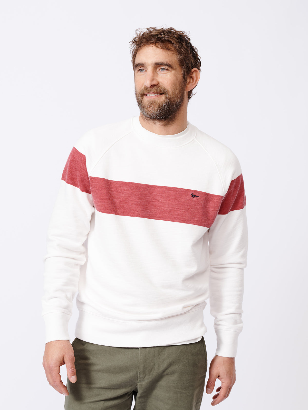 Aubin Red Stripe Garsdale Slub Crew | Crew Neck