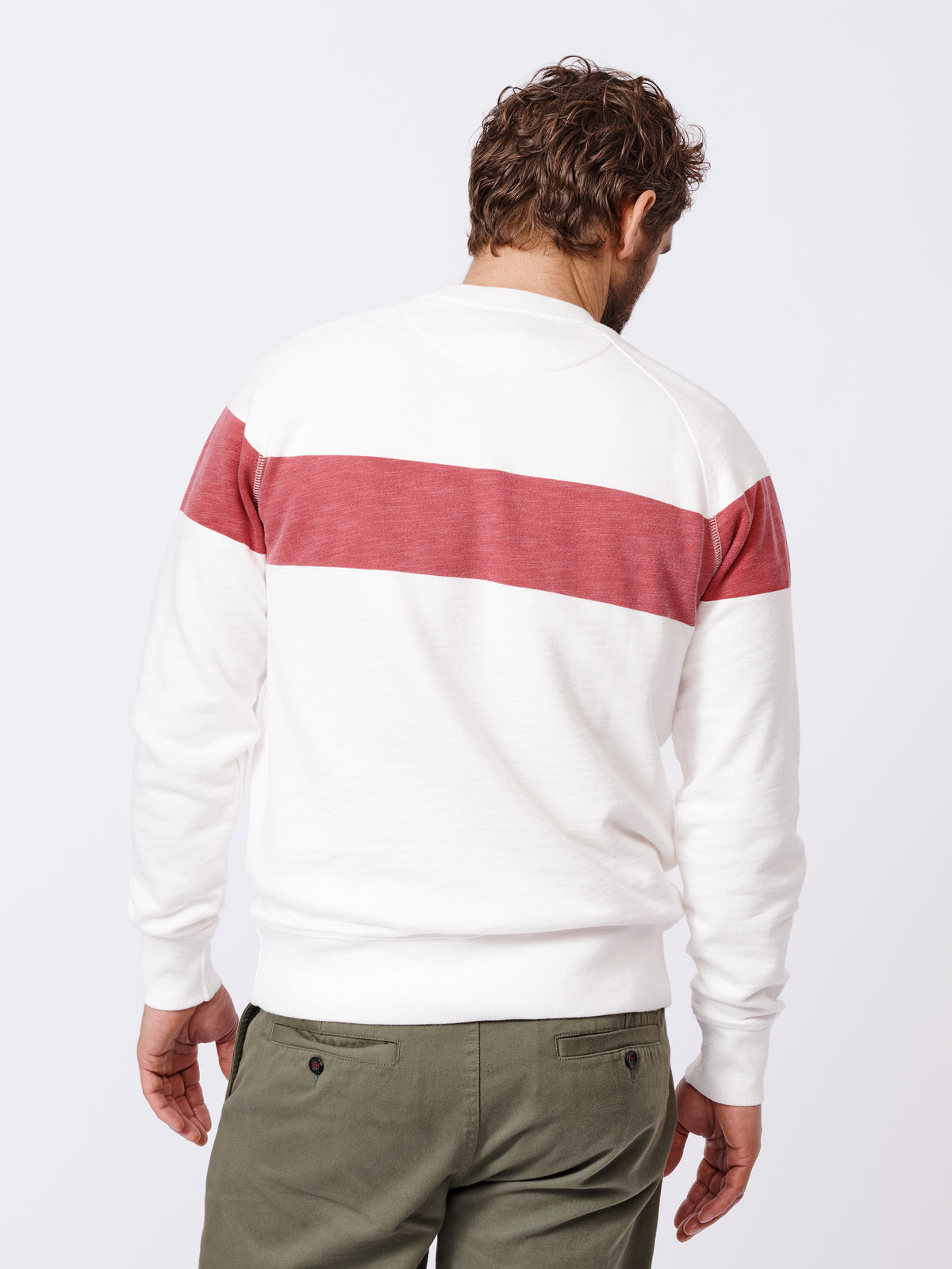 Aubin Red Stripe Garsdale Slub Crew | Crew Neck