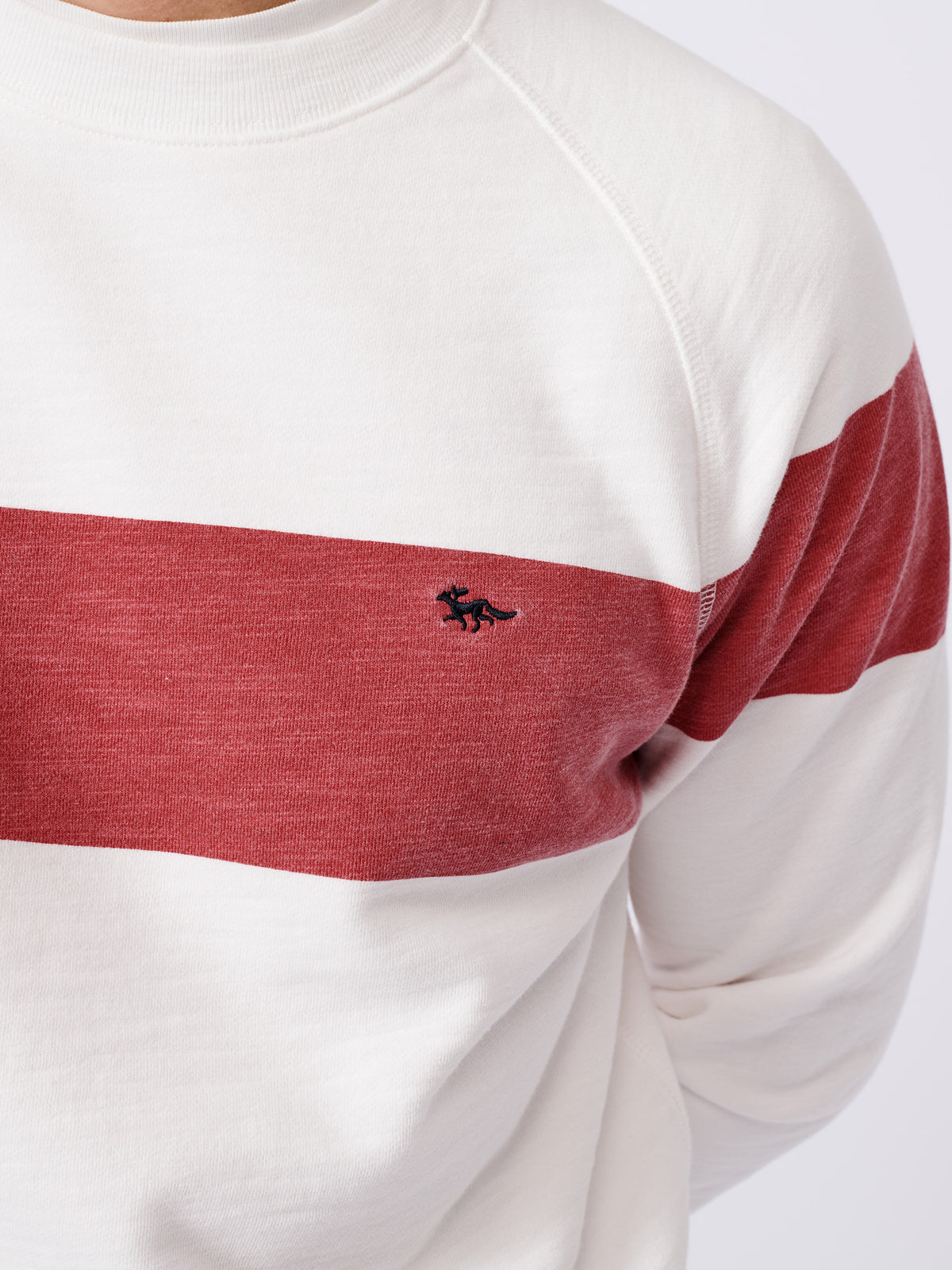 Aubin Red Stripe Garsdale Slub Crew | Crew Neck