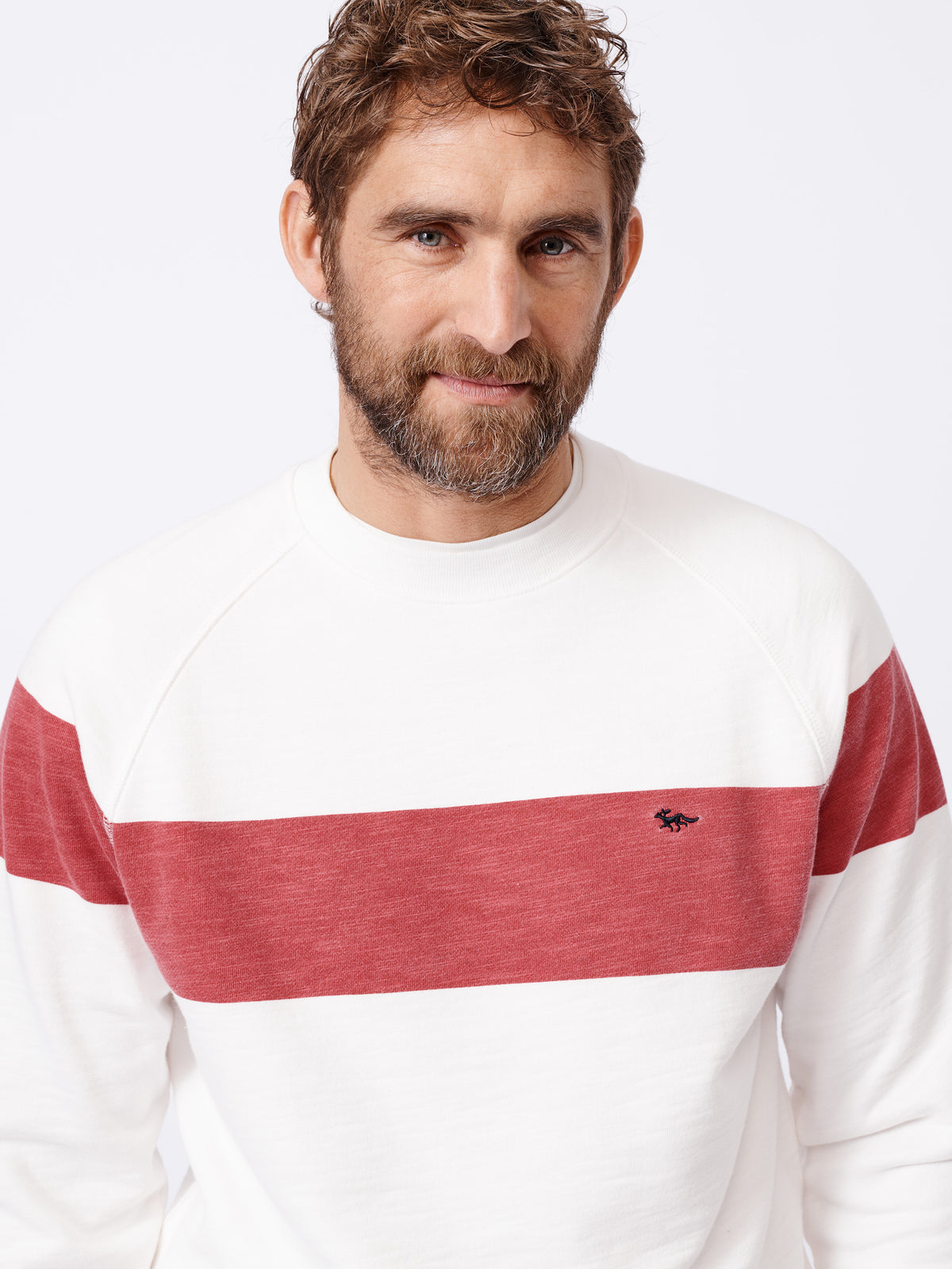 Aubin Red Stripe Garsdale Slub Crew | Crew Neck