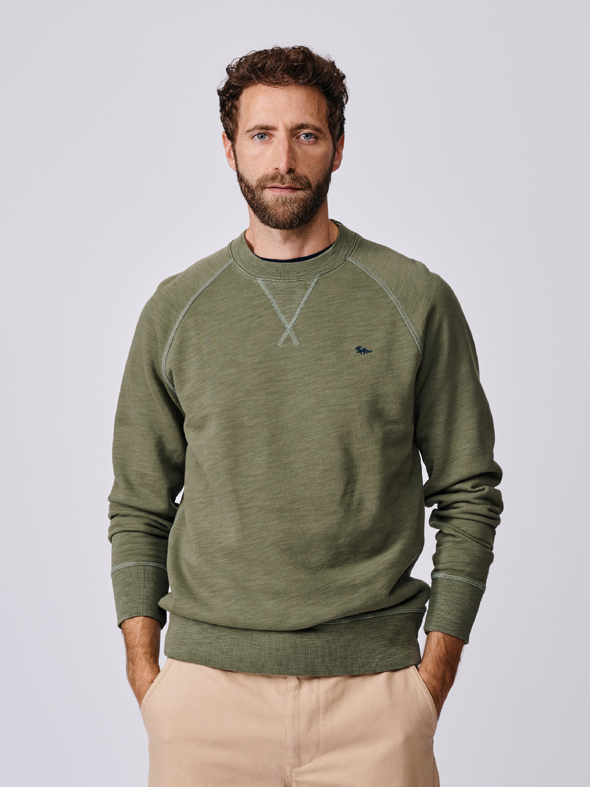 Aubin Khaki Garsdale Slub Crew | Crew Neck