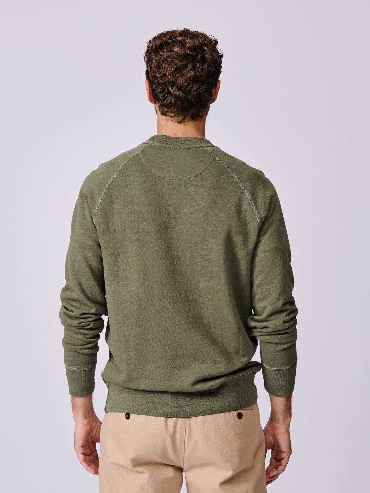Aubin Khaki Garsdale Slub Crew | Crew Neck