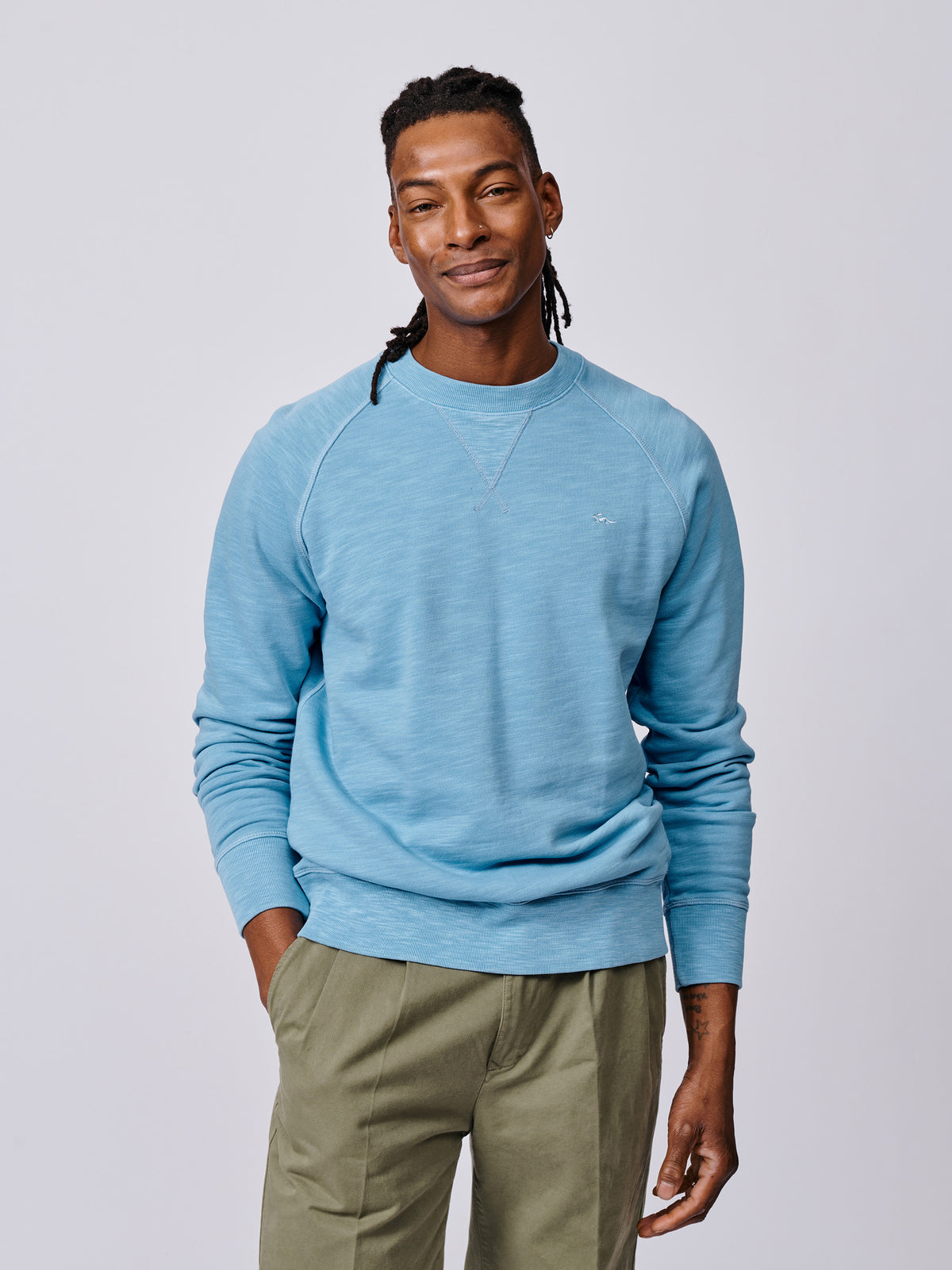 Aubin Pale Blue Garsdale Slub Crew | Crew Neck
