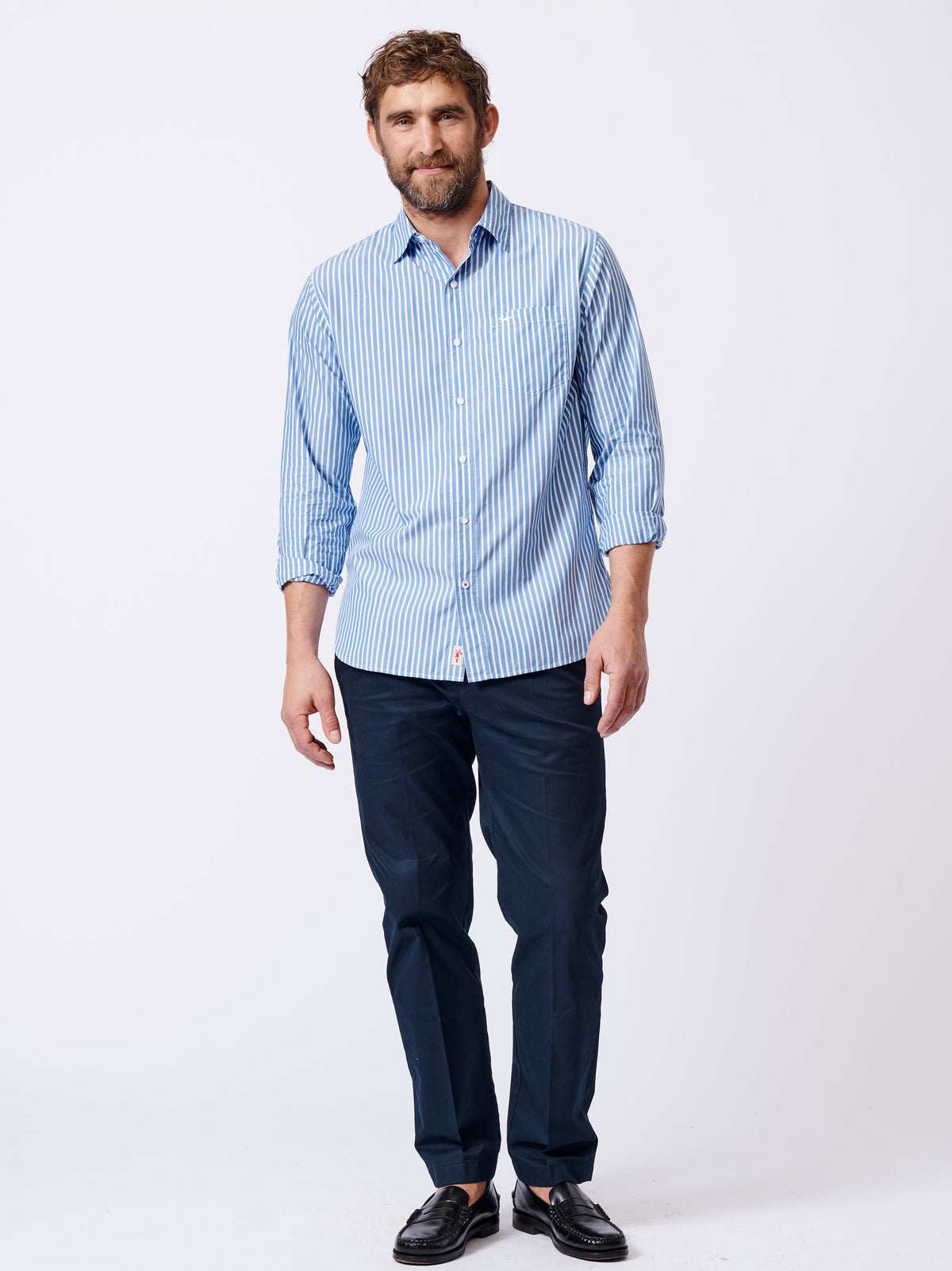 Aubin Pale Blue Stripe Gladstone Poplin Shirt | Poplin Shirt