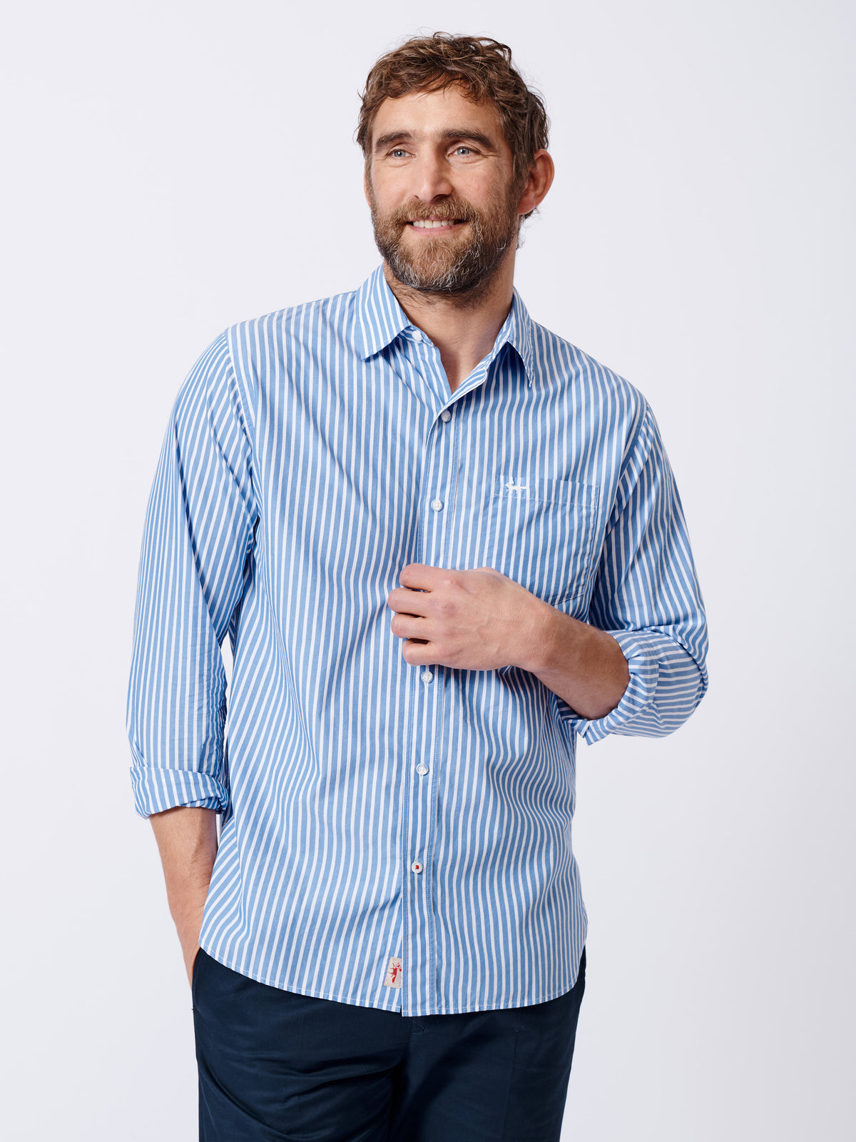 Aubin Pale Blue Stripe Gladstone Poplin Shirt | Poplin Shirt