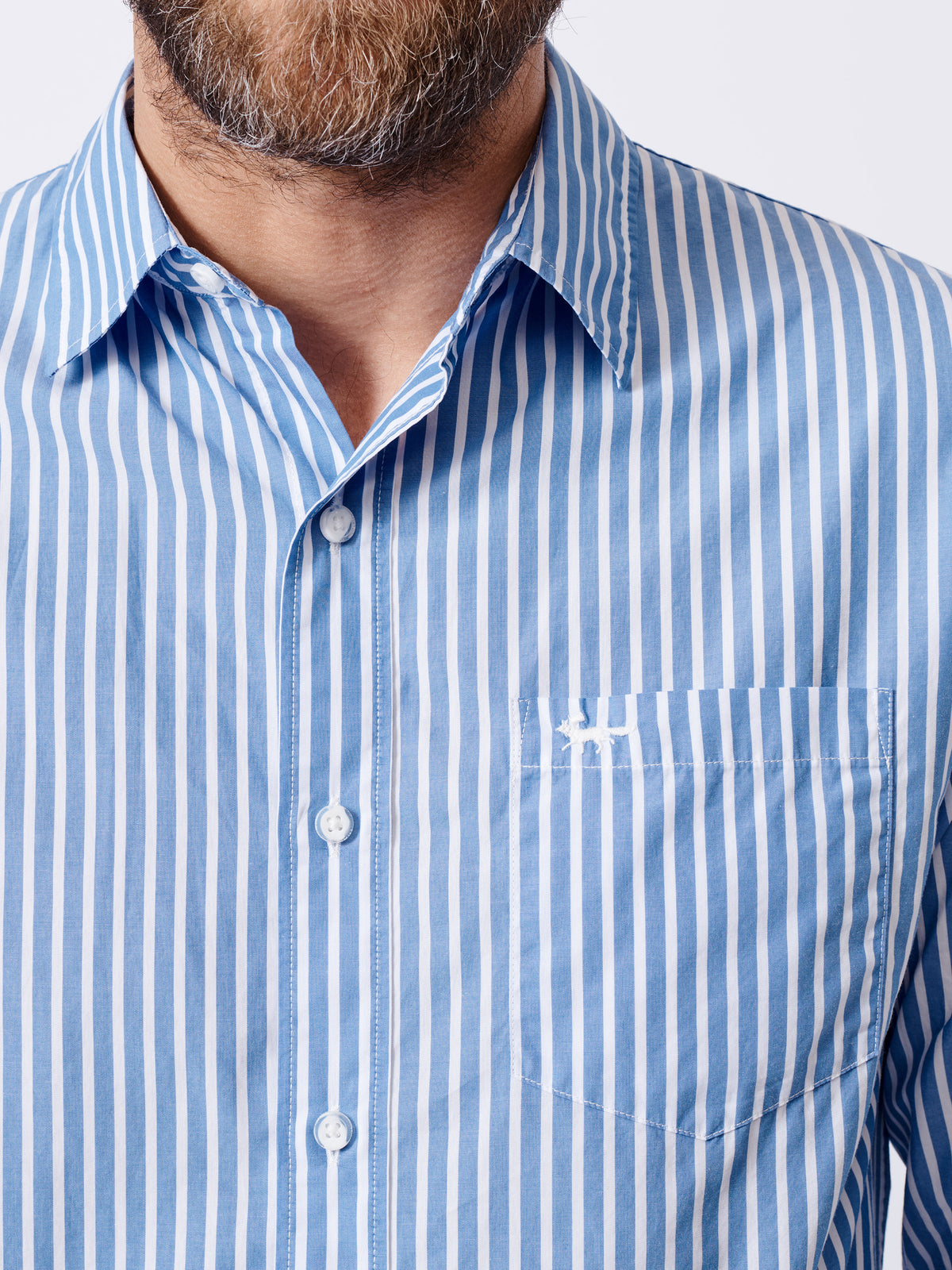 Aubin Pale Blue Stripe Gladstone Poplin Shirt | Poplin Shirt