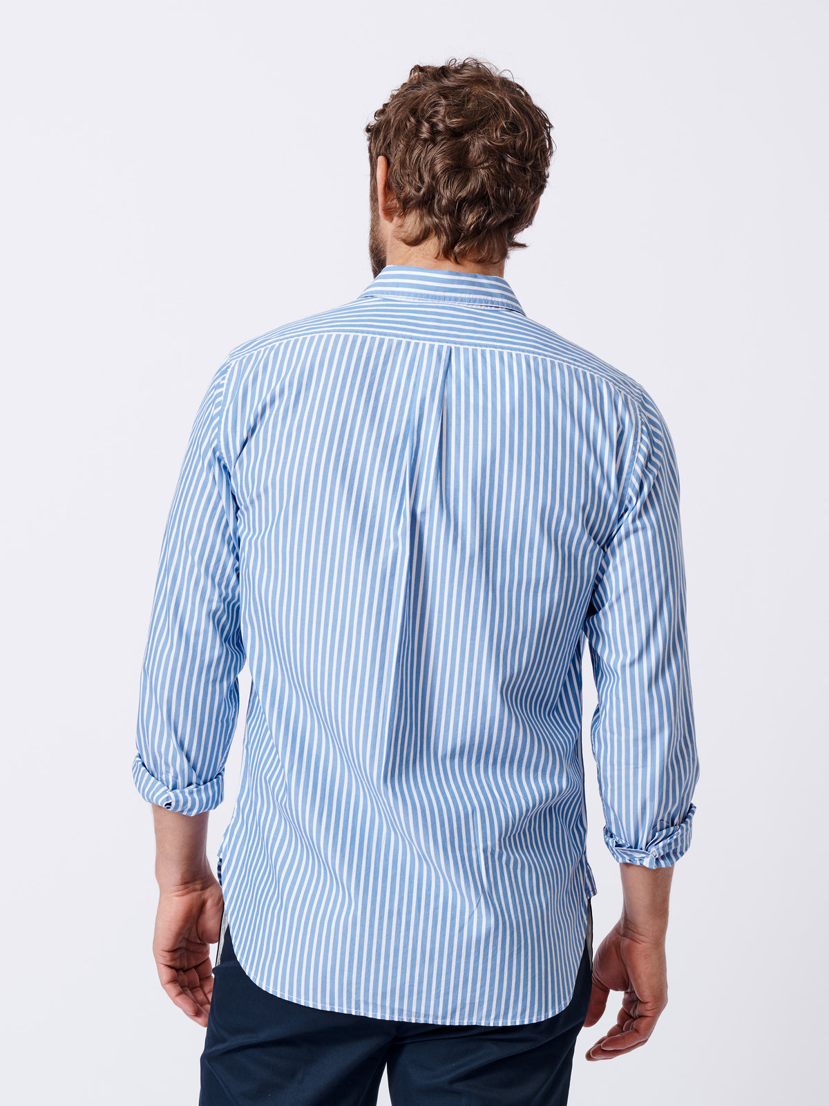 Aubin Pale Blue Stripe Gladstone Poplin Shirt | Poplin Shirt