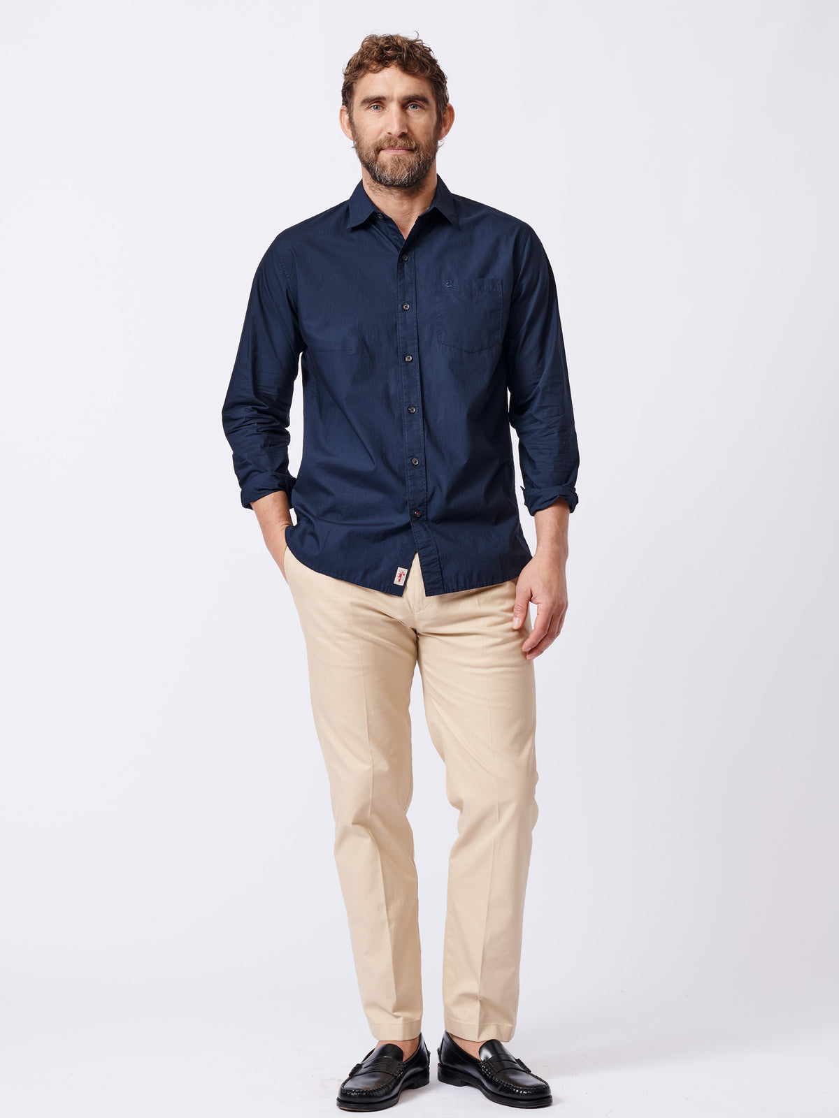 Aubin Navy Gladstone Poplin Shirt | Poplin Shirt