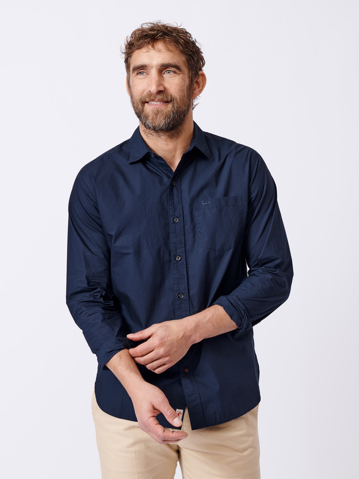 Aubin Navy Gladstone Poplin Shirt | Poplin Shirt