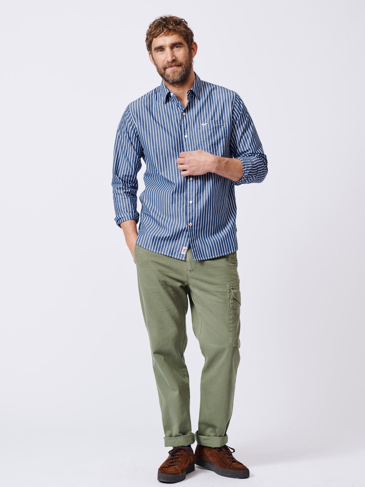 Aubin Blue Stripe Gladstone Poplin Shirt | Poplin Shirt